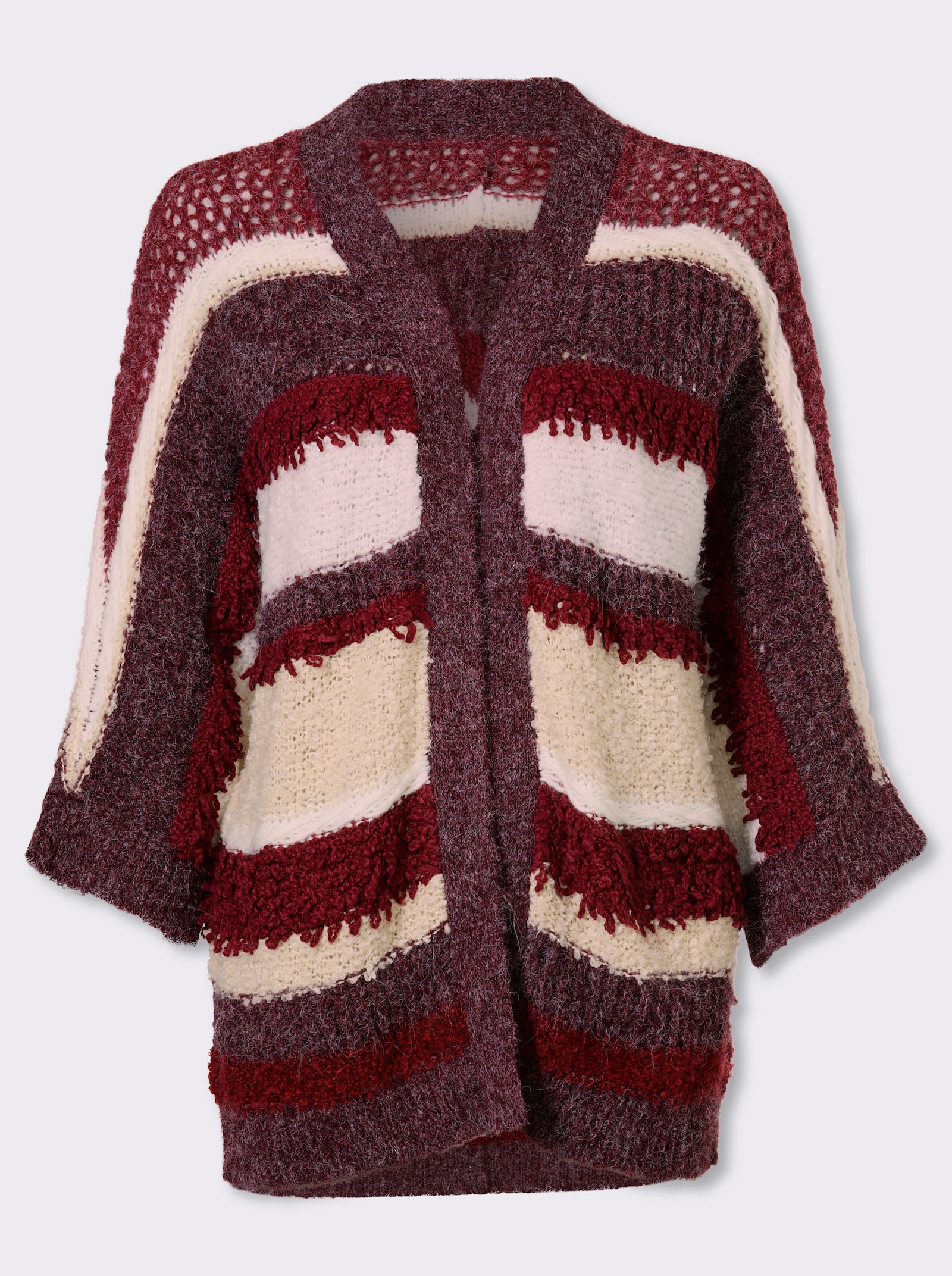 heine Cardigan van ajourtricot - bordeaux/ecru gestreept