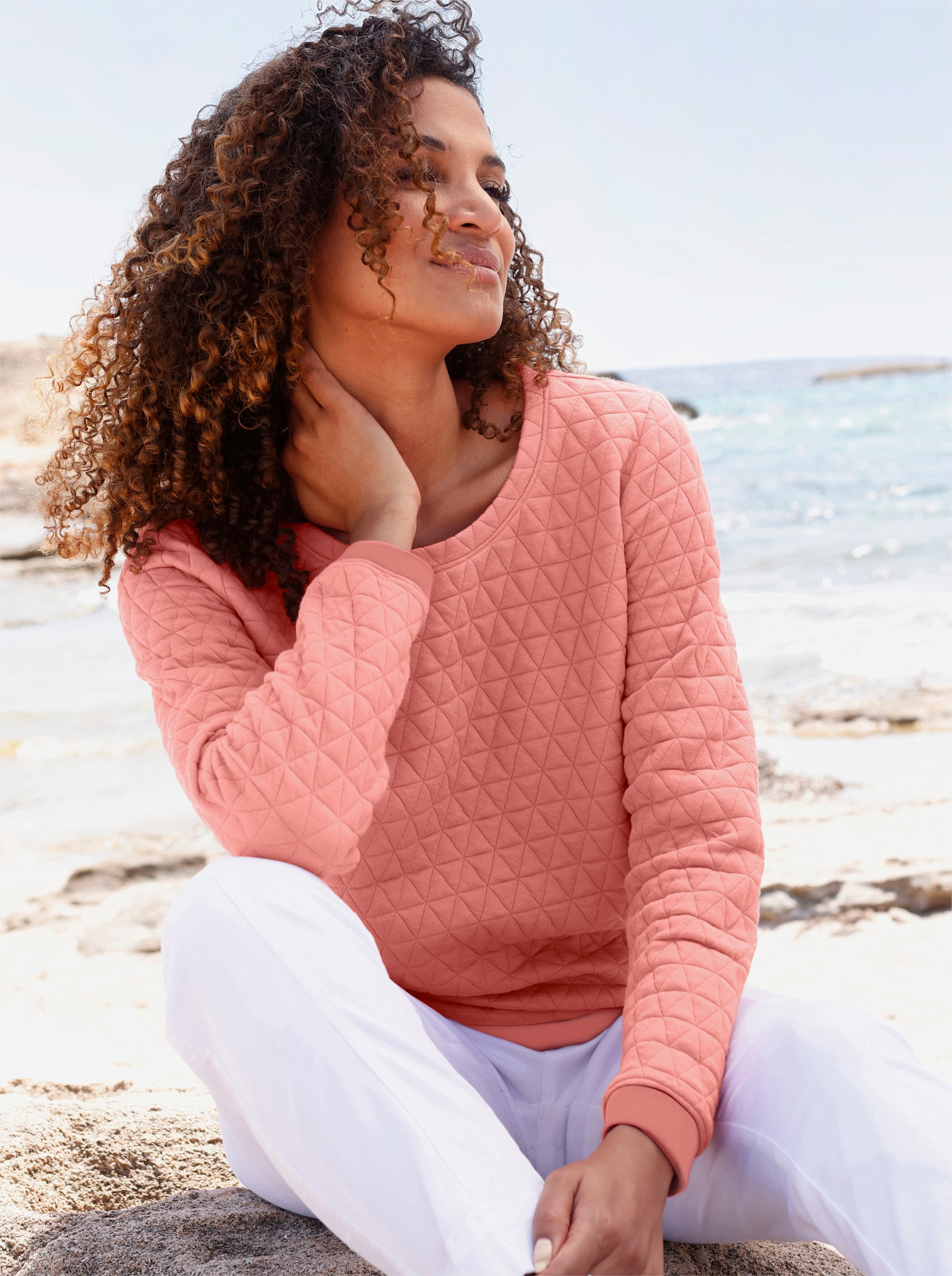 Rundhalsshirt im Jacquard-Muster - flamingo