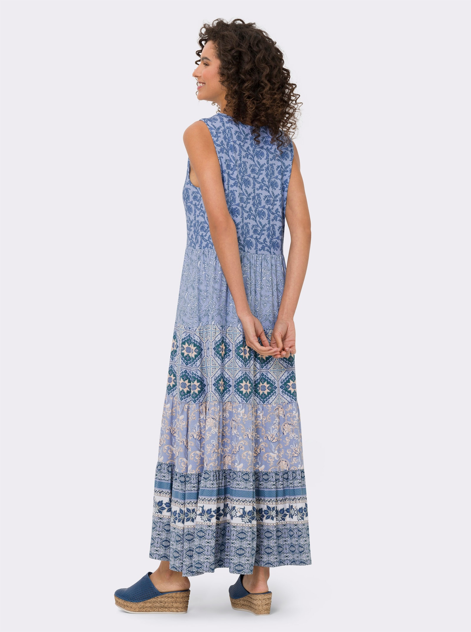 heine Jerseykleid mit ausgestelltem Rockteil - jeansblau-bleu-bedruckt