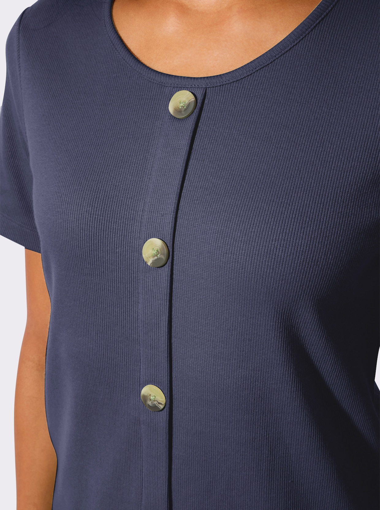 Rundhalsshirt in Rippen-Jersey-Qualität - marine