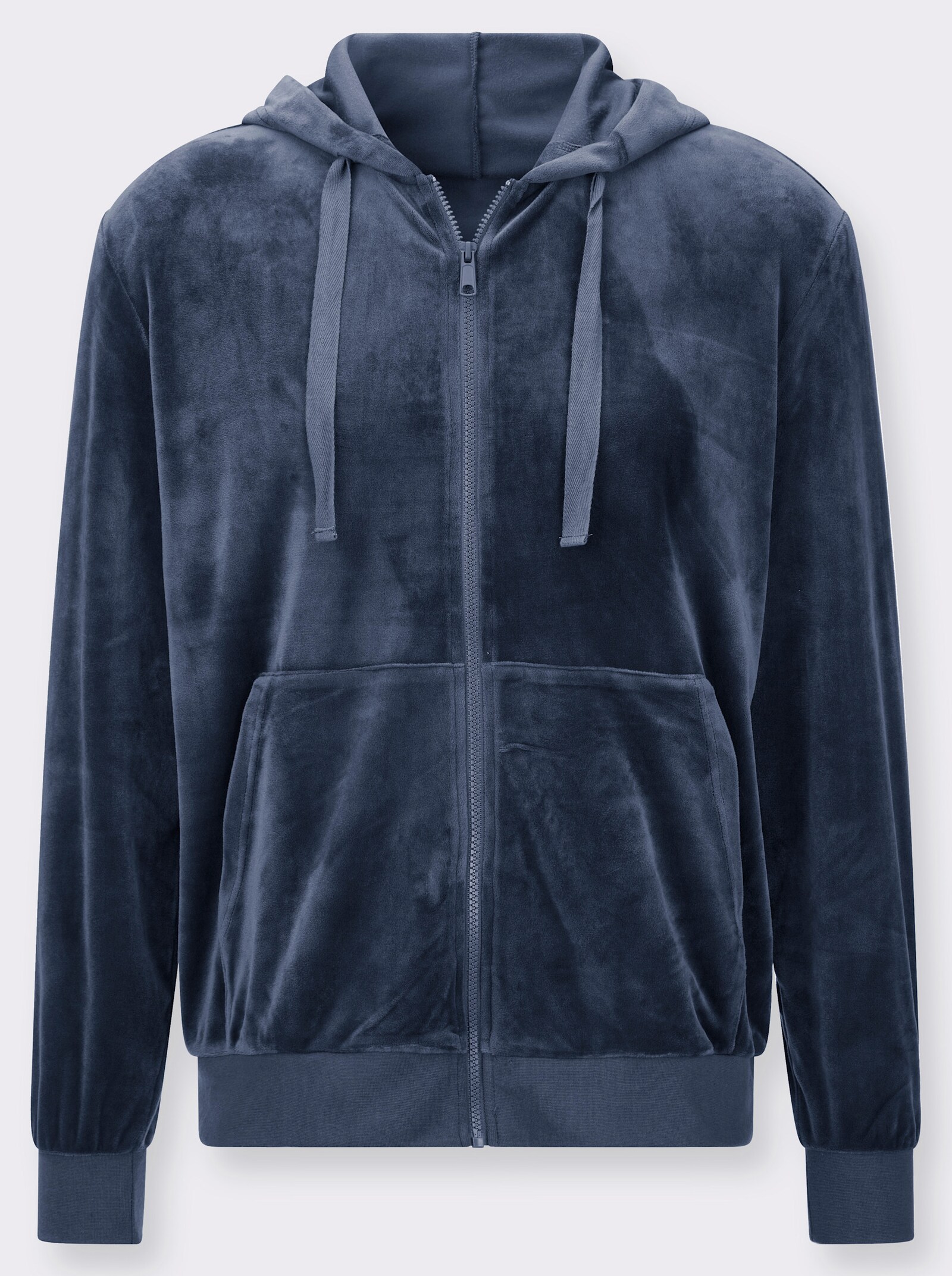 Kapuzennickijacke mit elastischen Bündchen - rauchblau