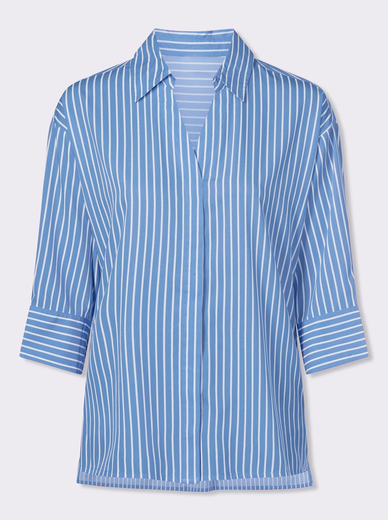 Longbluse - weiß-himmelblau-gestreift