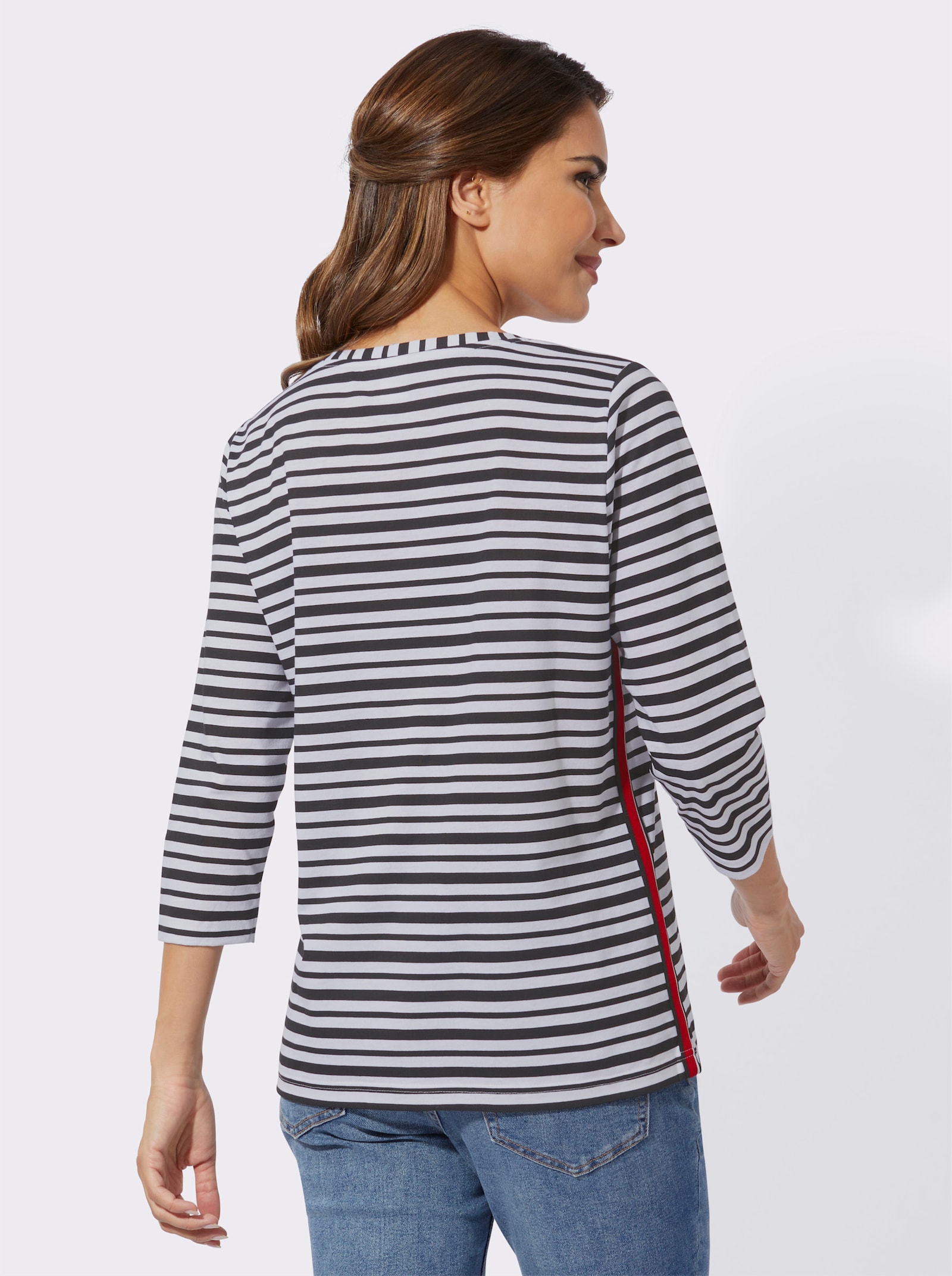 Shirt met 3/4-mouwen en galonstrepen - zwart/wit geprint