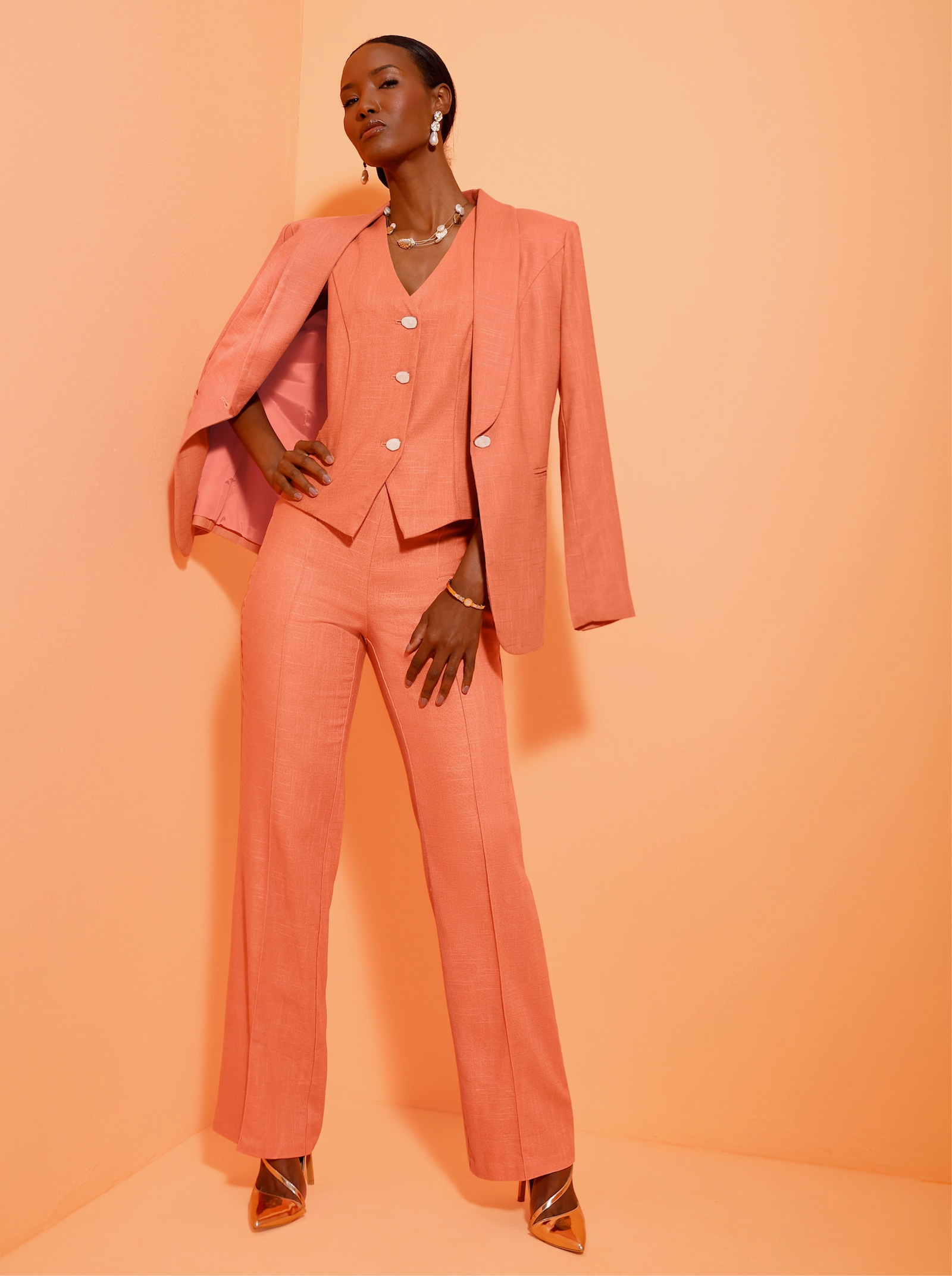 Blazer mit Leinen-Anteil - papaya