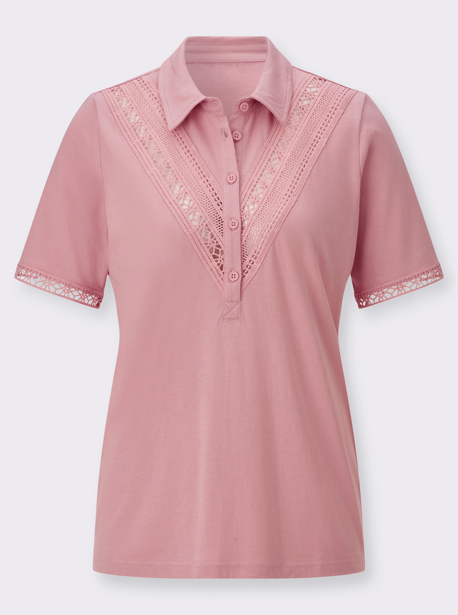 Poloshirt mit Spitzendetails - hortensie