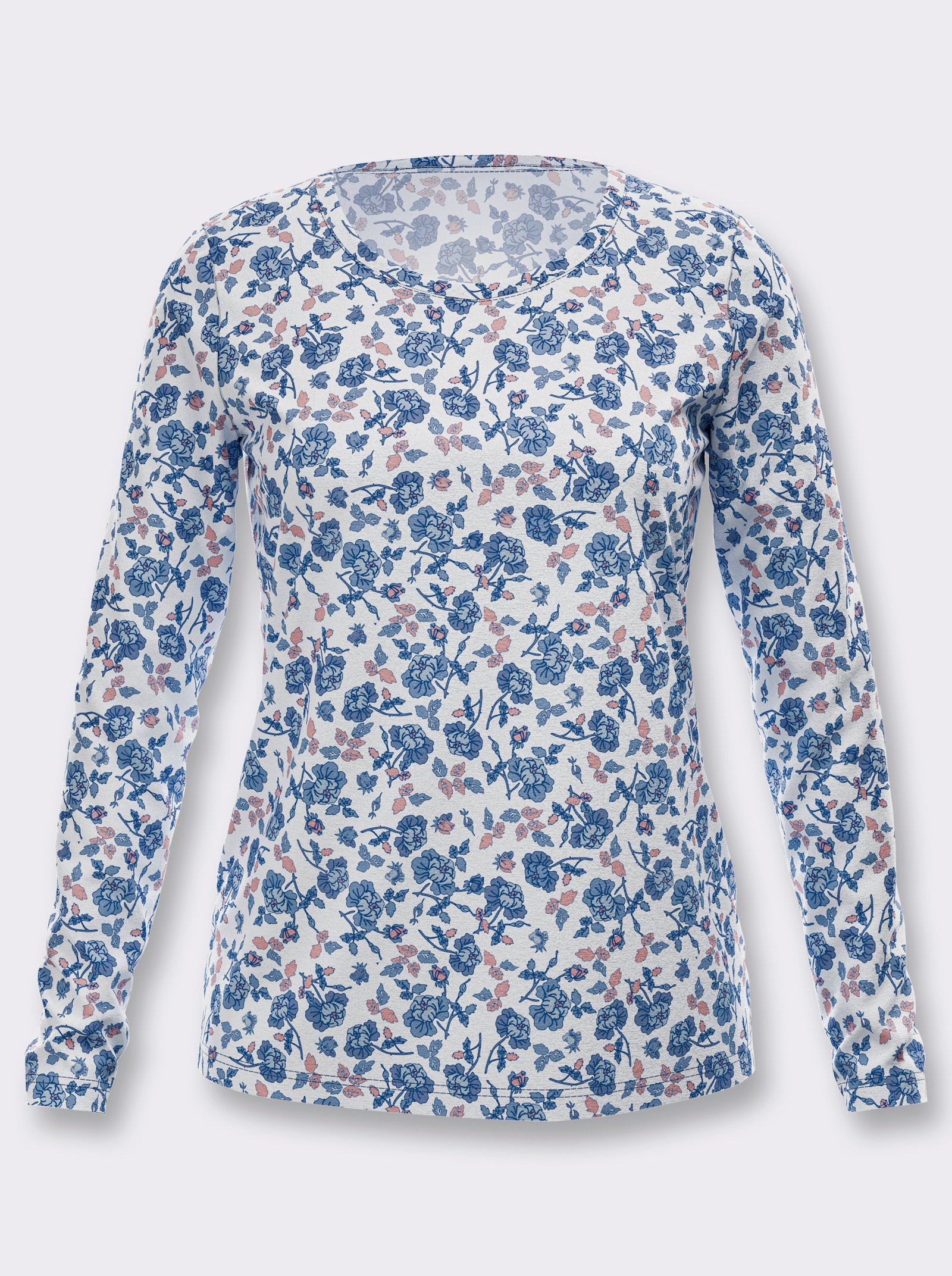 Print-Shirt mit floralem Muster - ecru-jeansblau-bedruckt