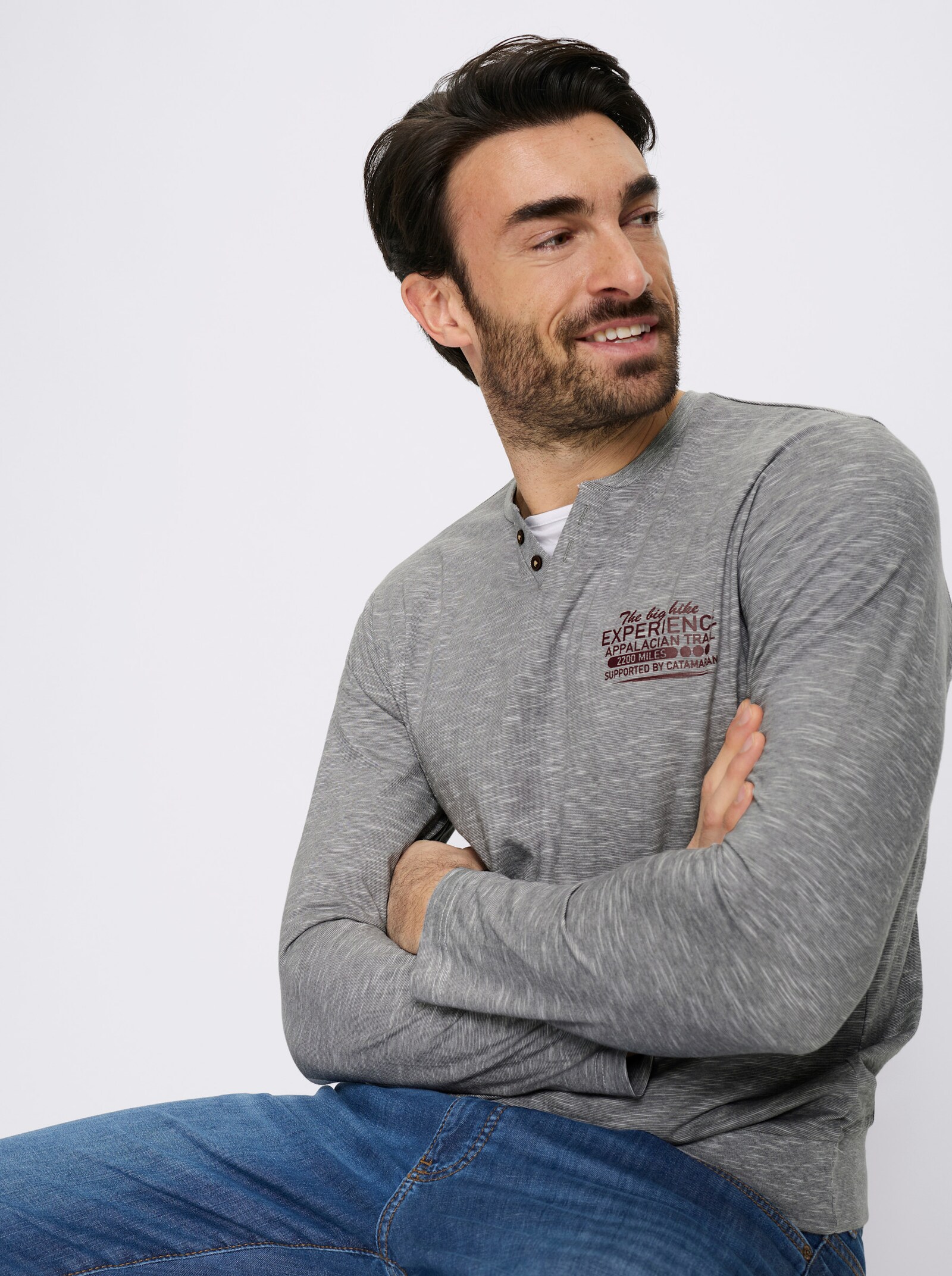 Catamaran Langarmshirt in 2-in-1-Optik - grau-meliert