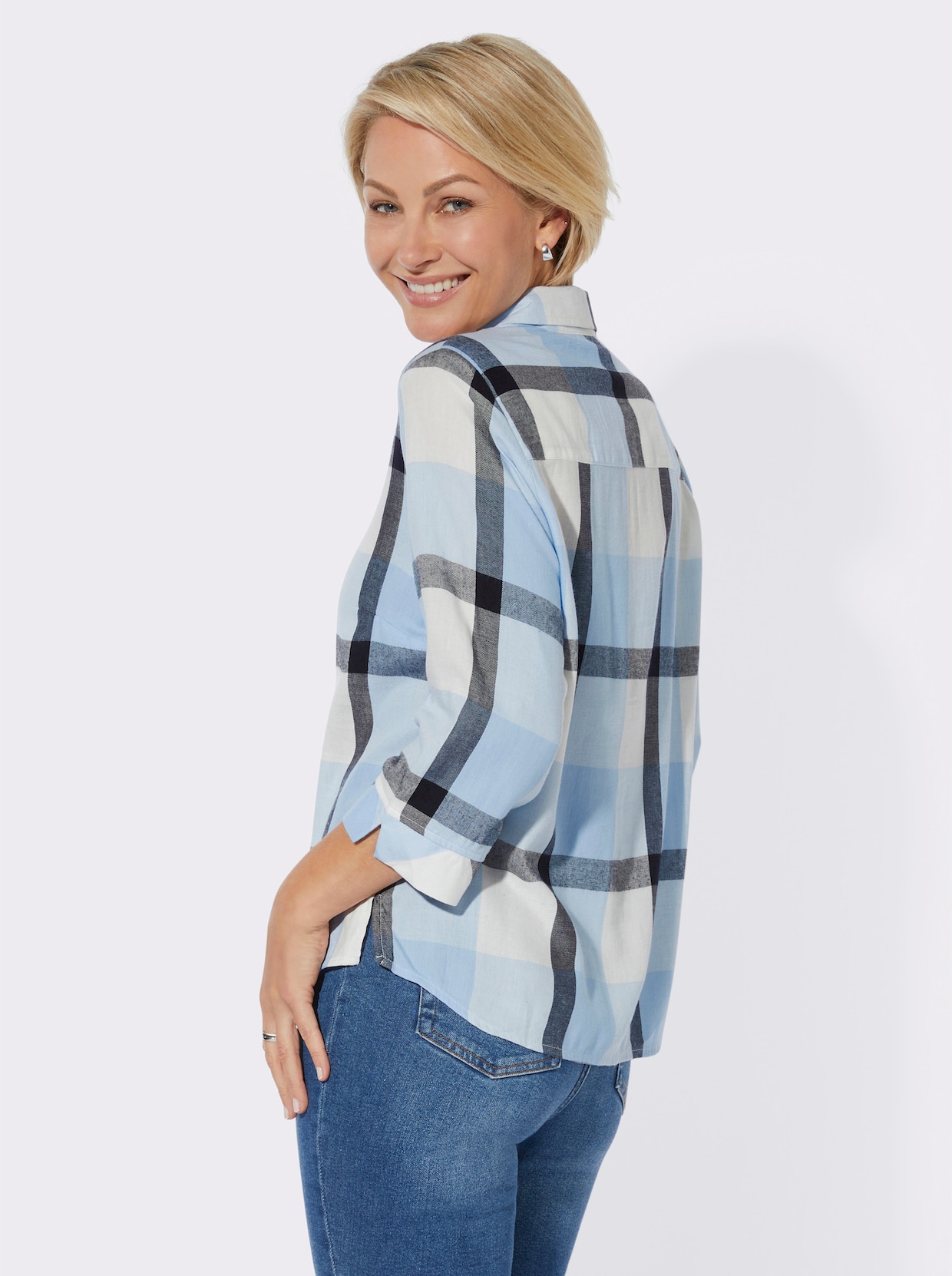 Geruite blouse - ijsblauw/ecru geruit