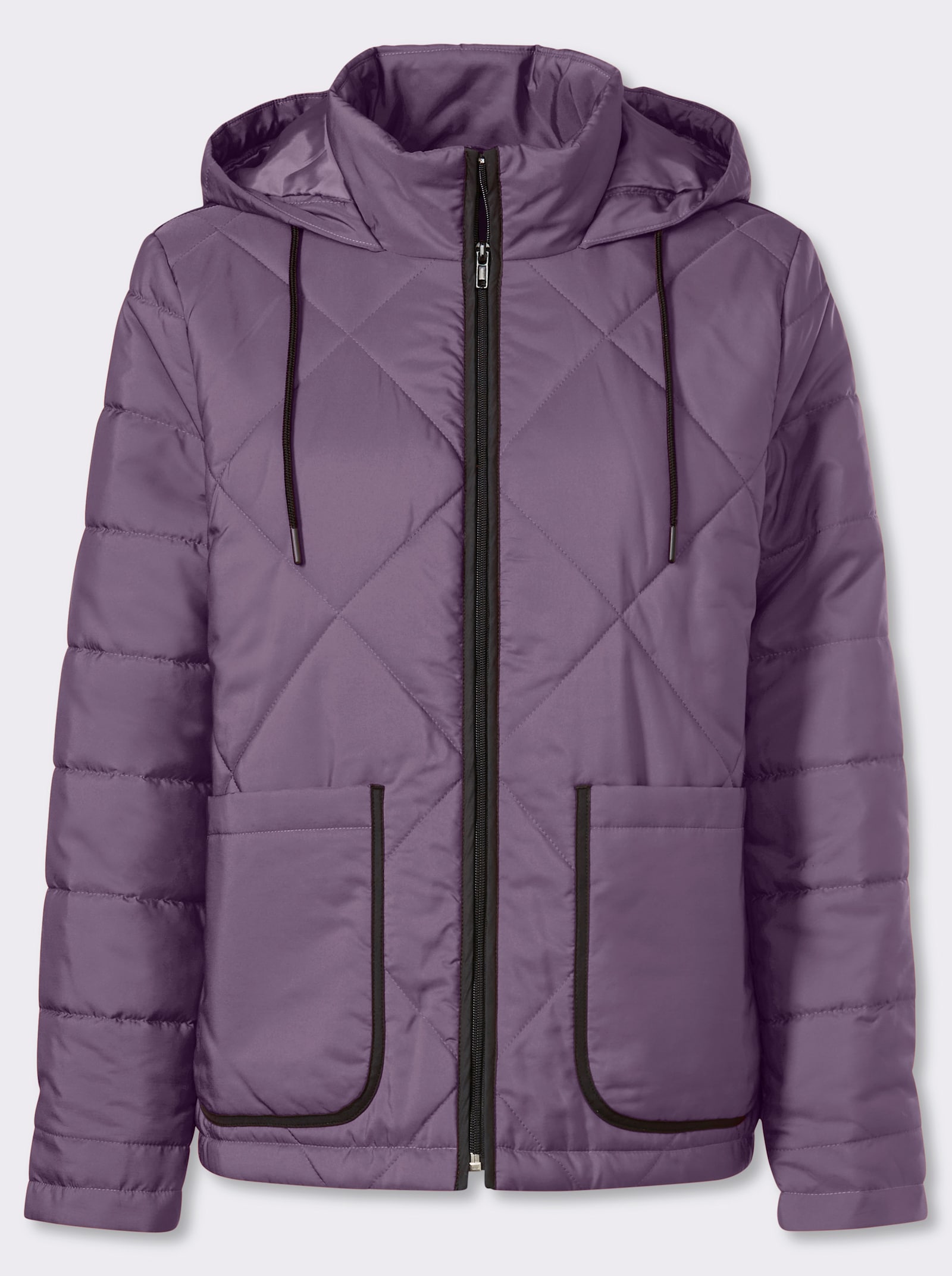 Gewatteerde jas met contrastdetails - vijg/zwart