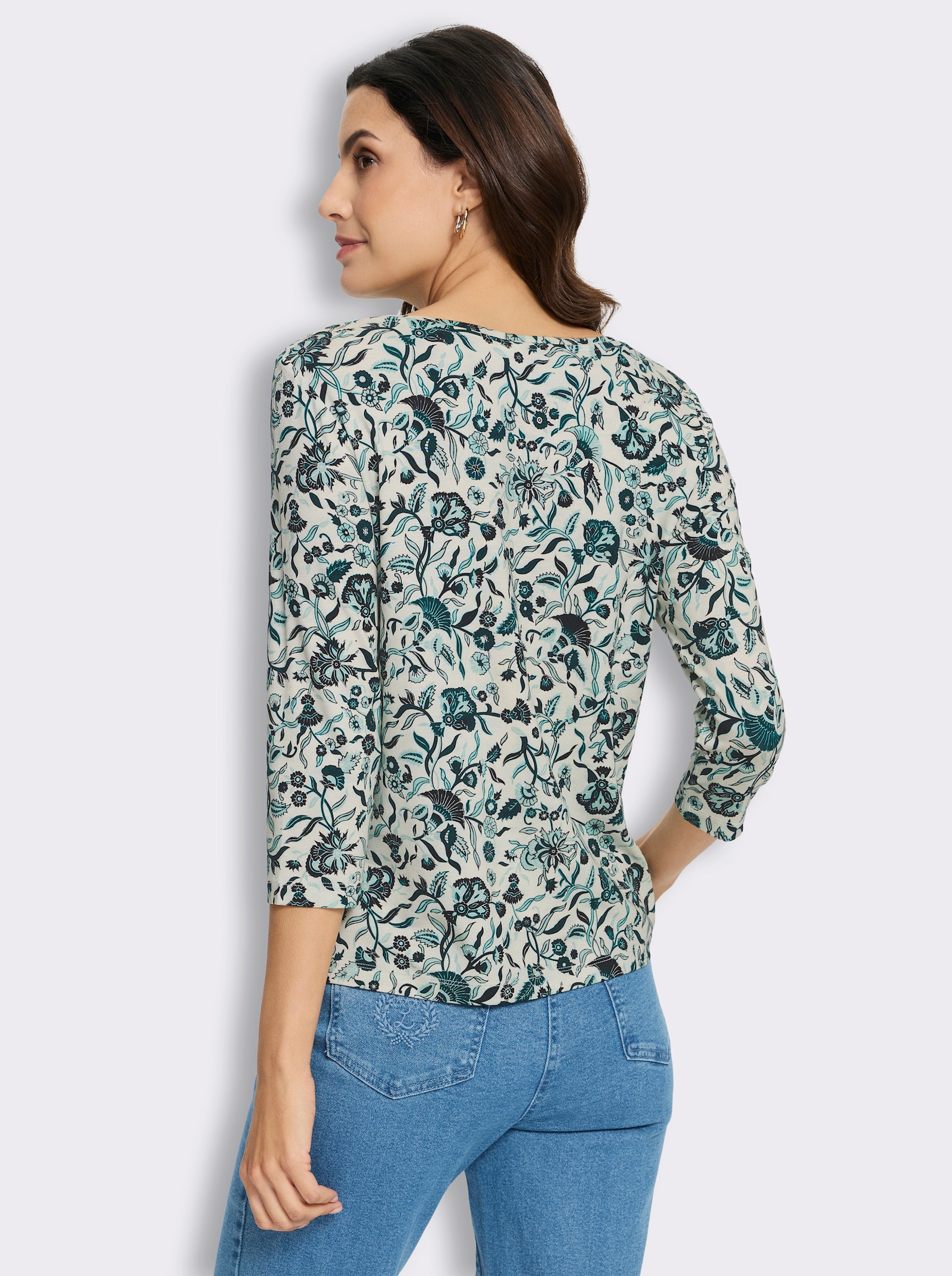 3/4-Arm-Shirt mit floralem Alloverprint - champagner-petrol-bedruckt