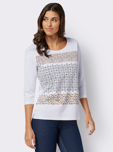 3/4-Arm-Shirt mit platziertem Druck - ecru-camel