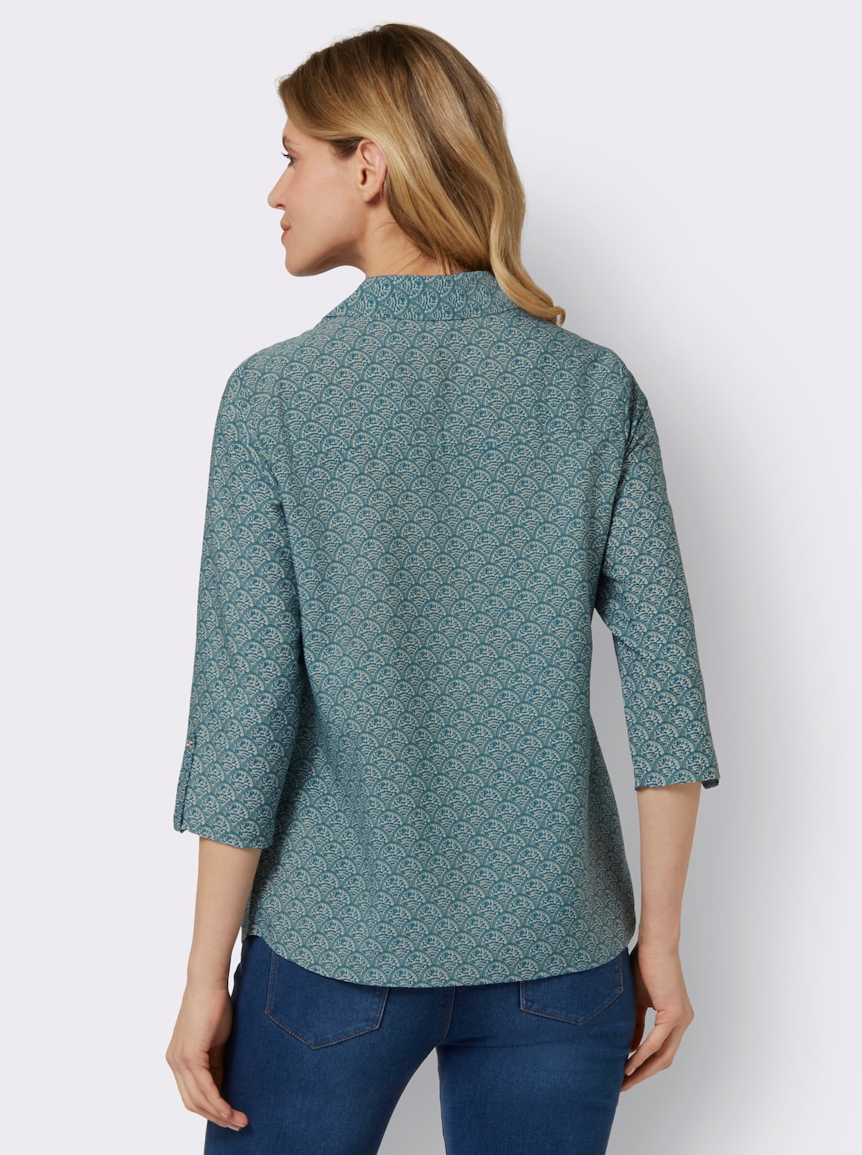 Comfortabele blouse - jade/zand bedrukt