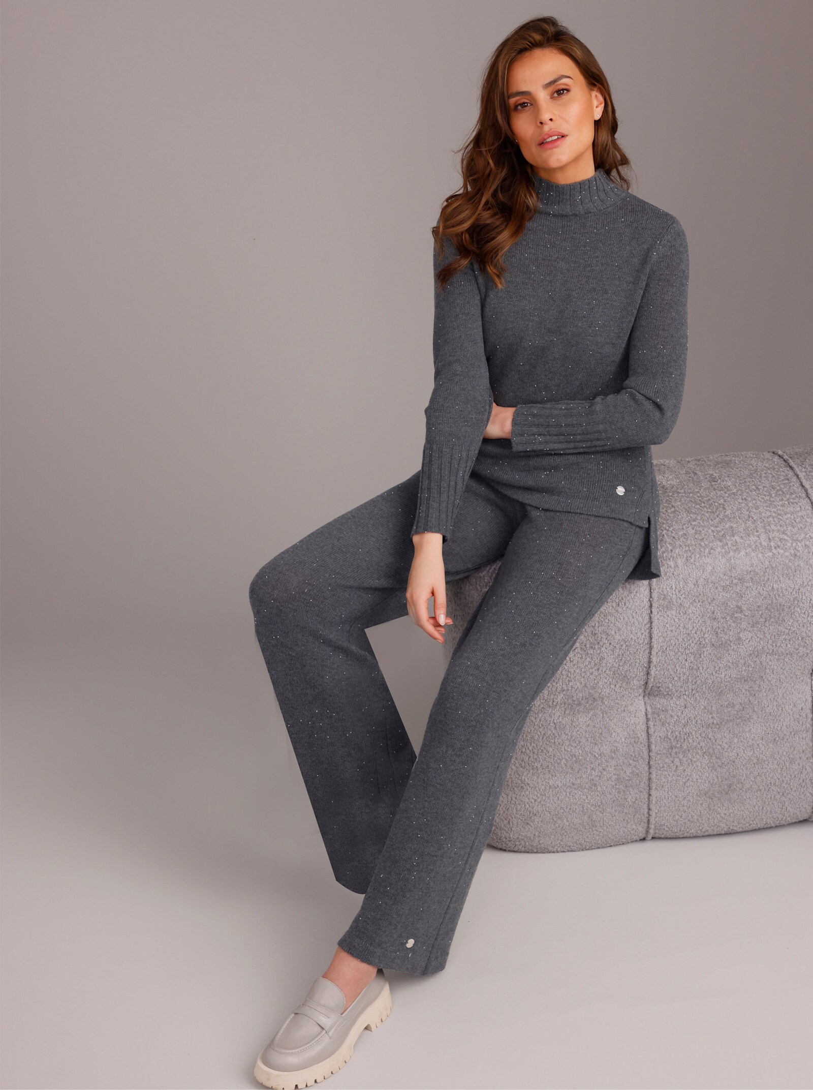 CREATION L PREMIUM Strickhose mit Zierperlen - anthrazit