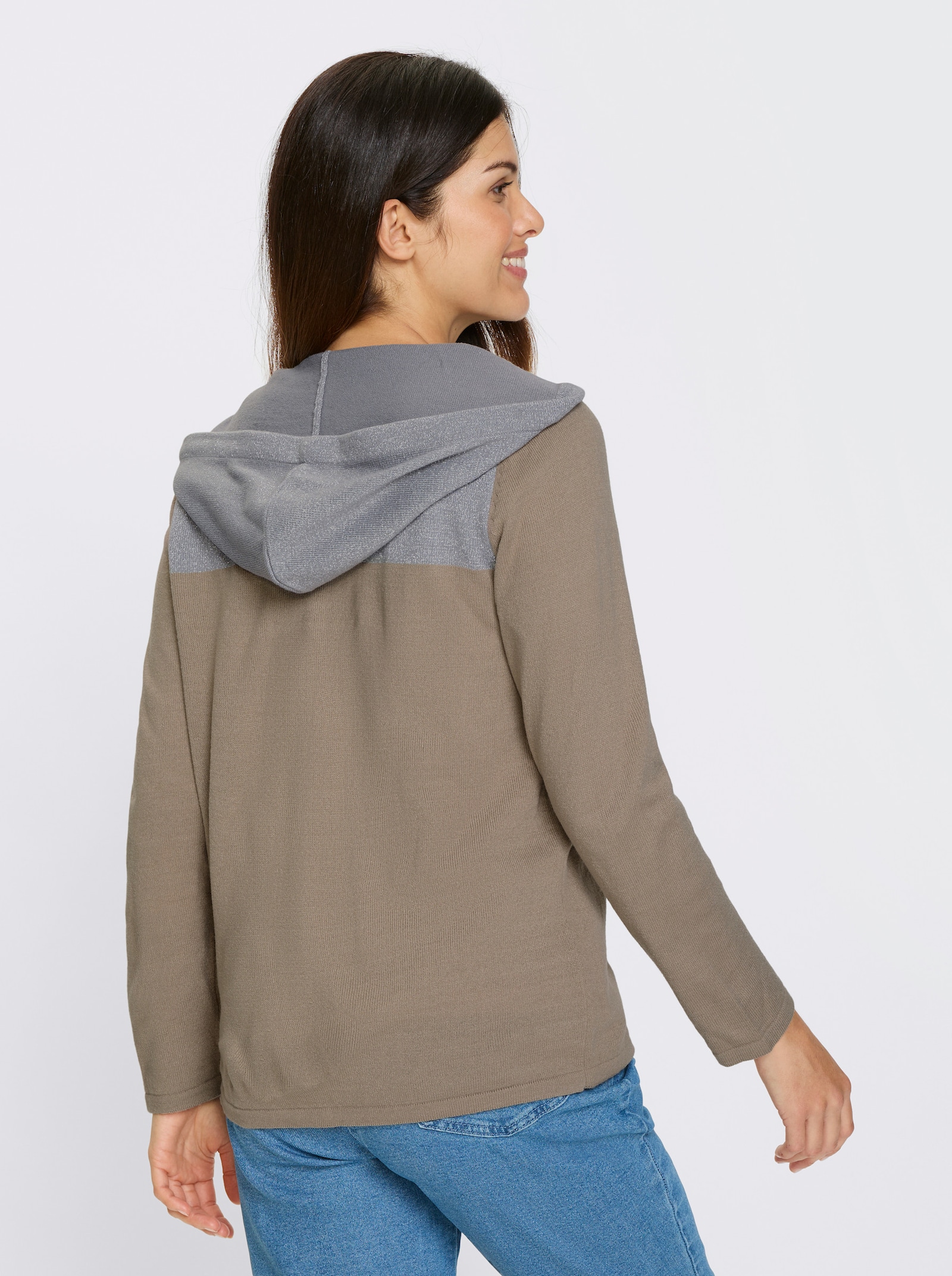 Pletený kabátek s potiskem s nápisem - sezamová-kamenná šedá