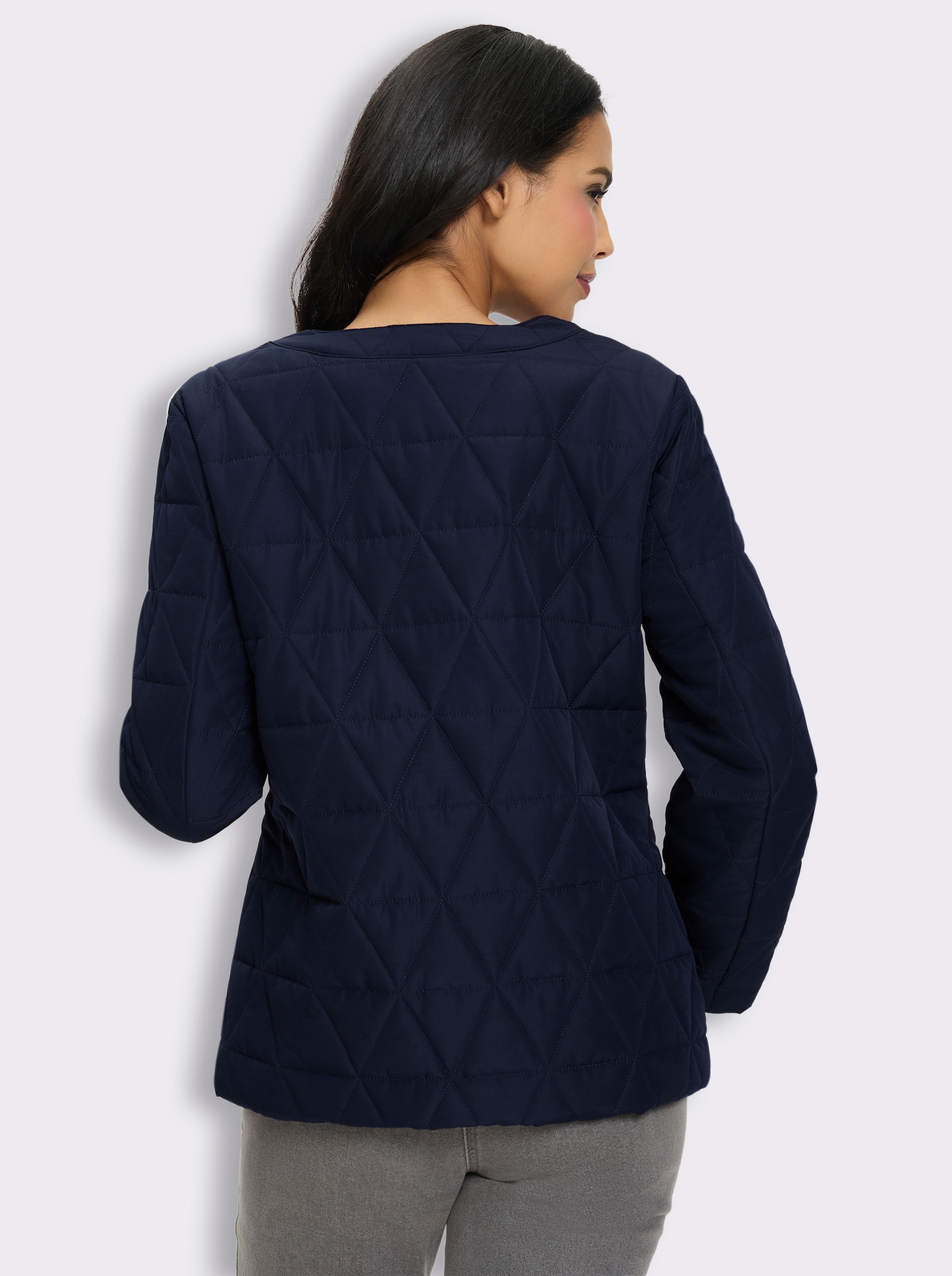 Steppjacke Rautenstepp-Muster mit Glitzersteinchen - marine