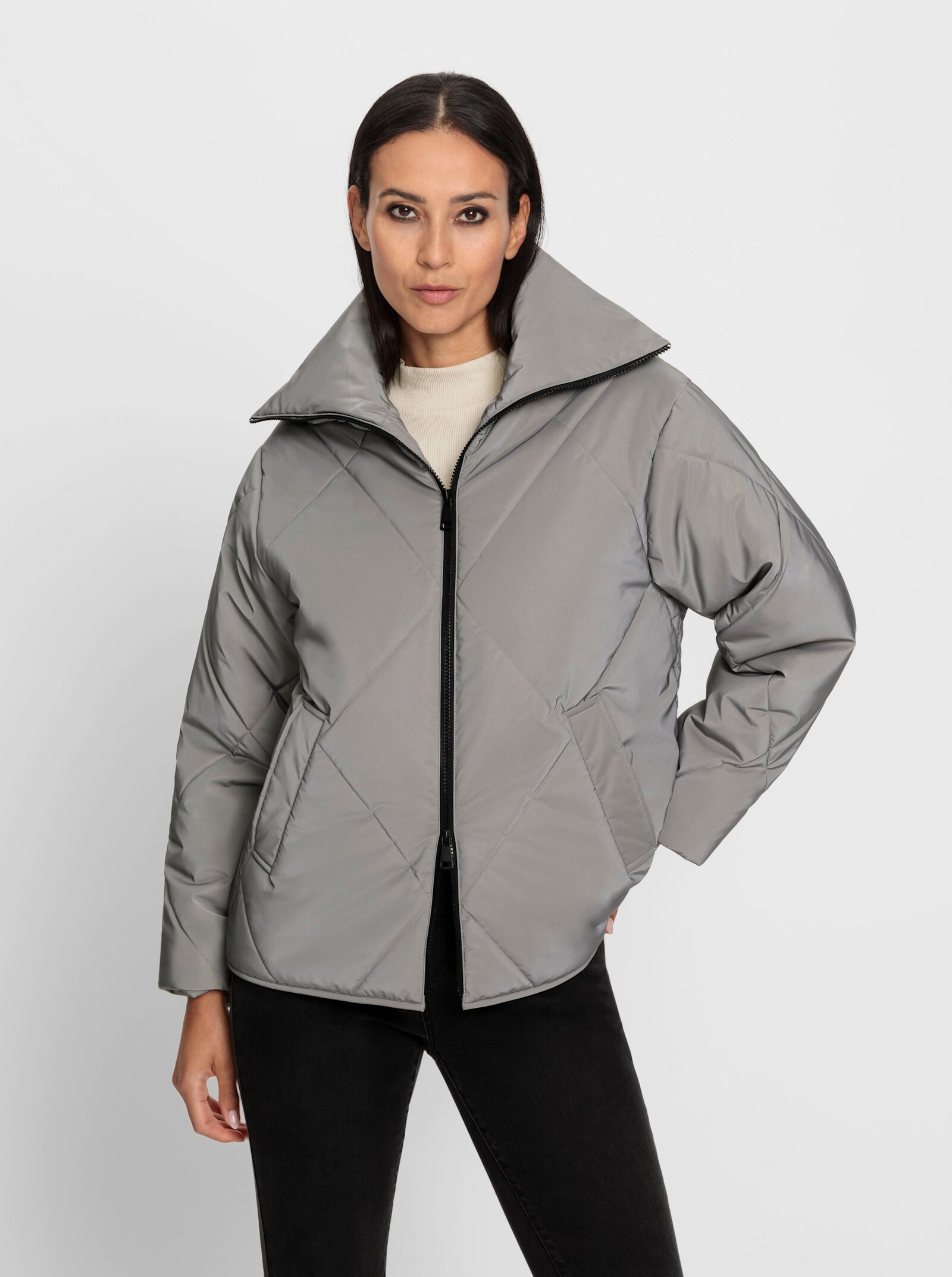 heine Gewatteerde jas met 2-wegritssluiting - grijs