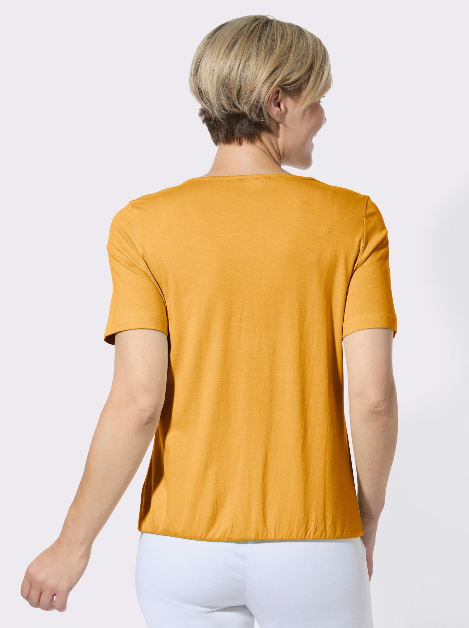 Kurzarmshirt mit Zierknöpfen - ocker