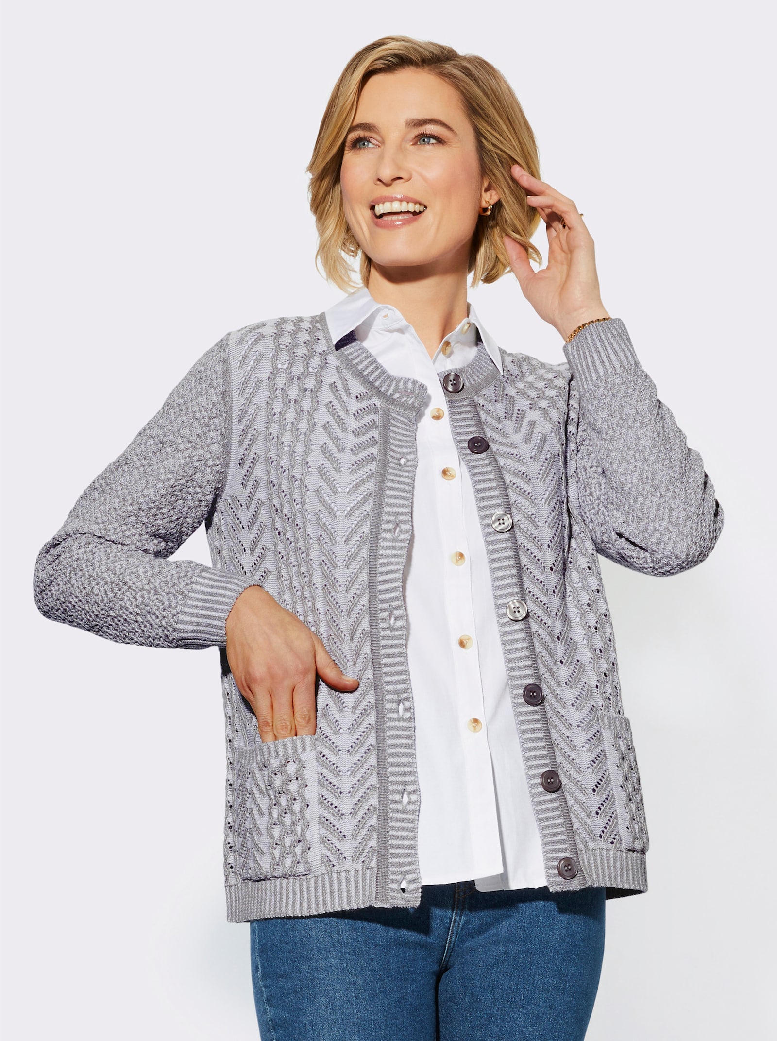 Strickjacke mit Taschen - grau-meliert