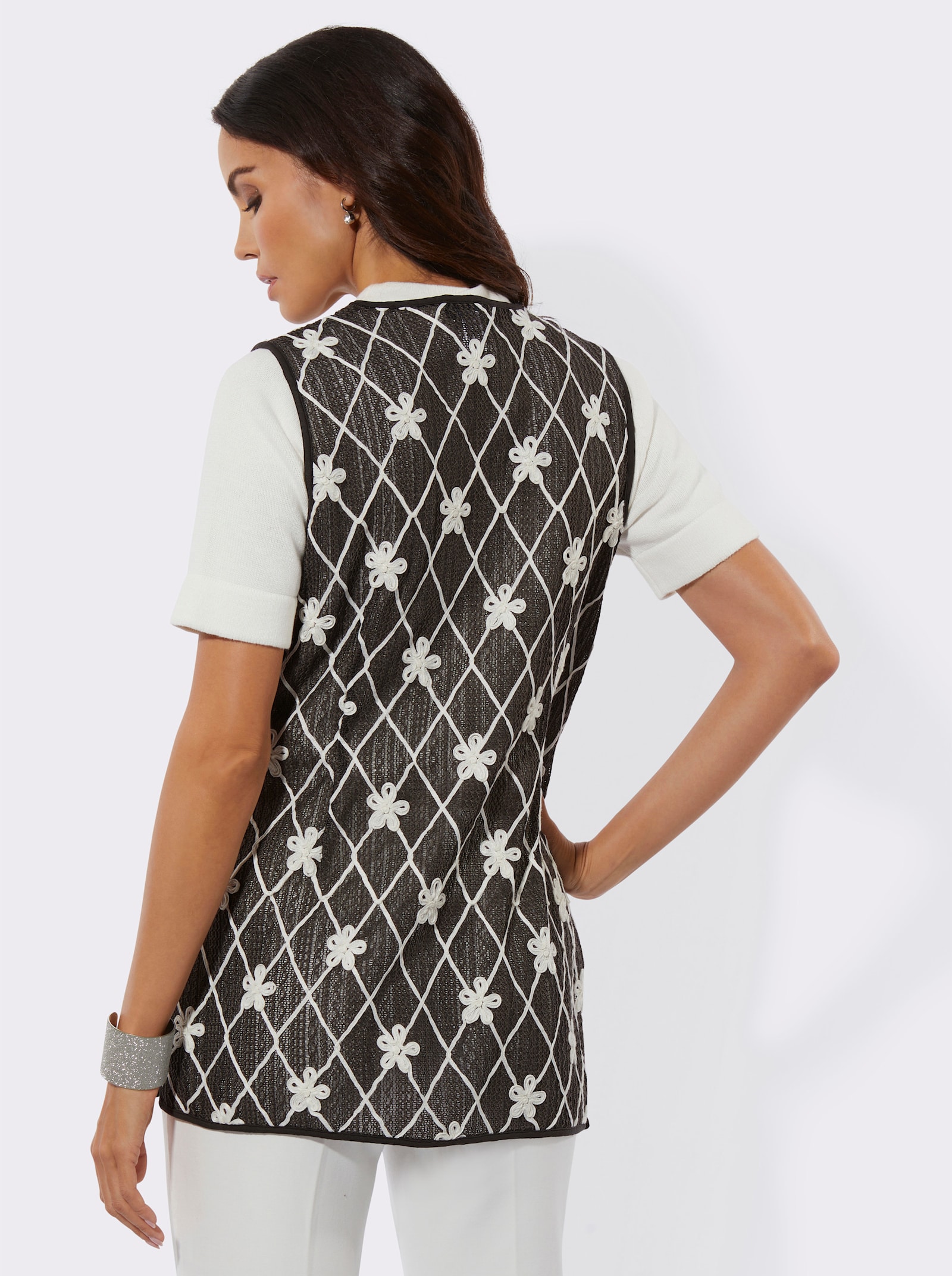 Longweste mit Rauten-Applikation - graphit-champagner