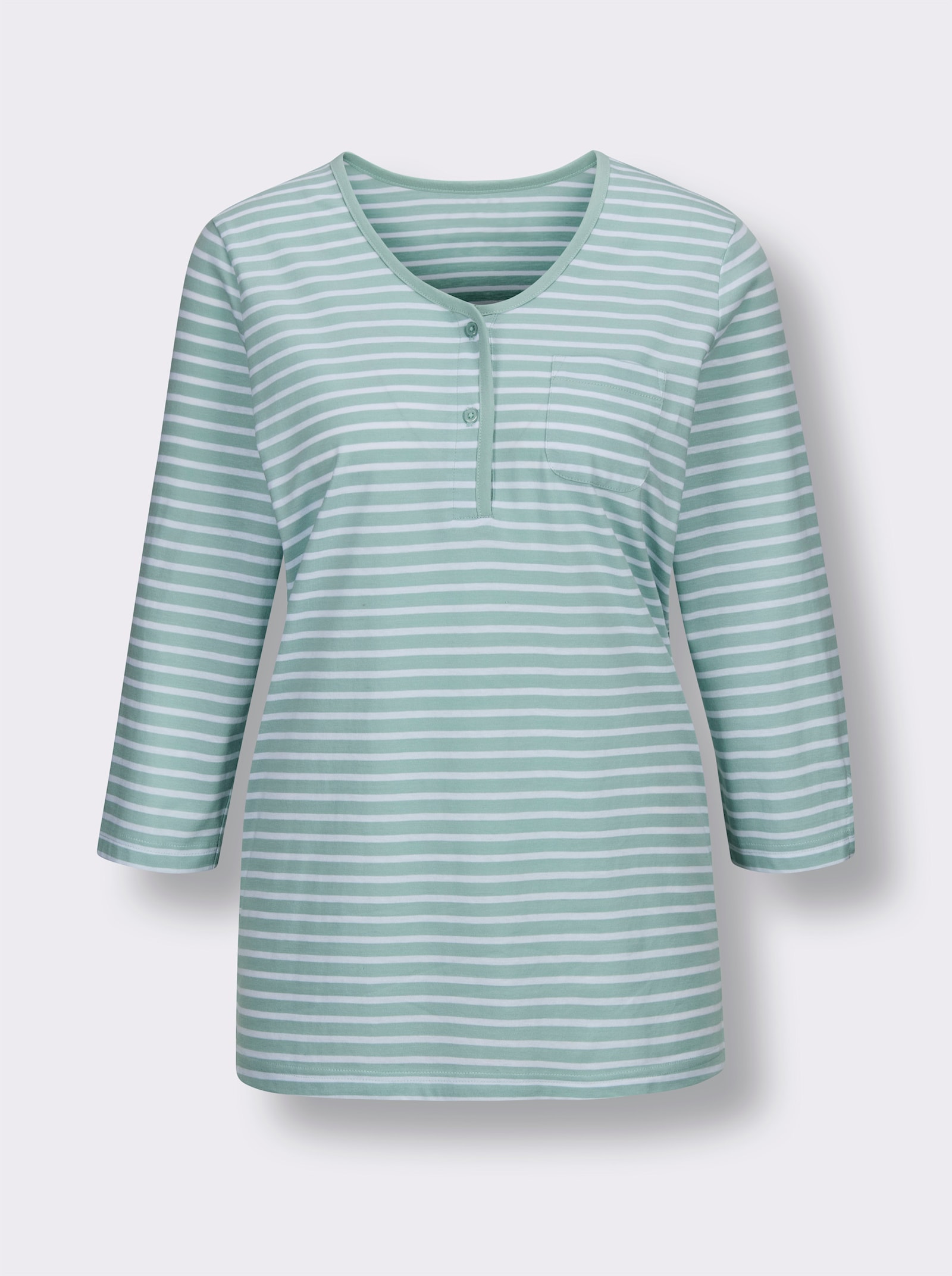 wäschepur Schlafshirt mit Seitenschlitzen - kalkmint-weiß-geringelt