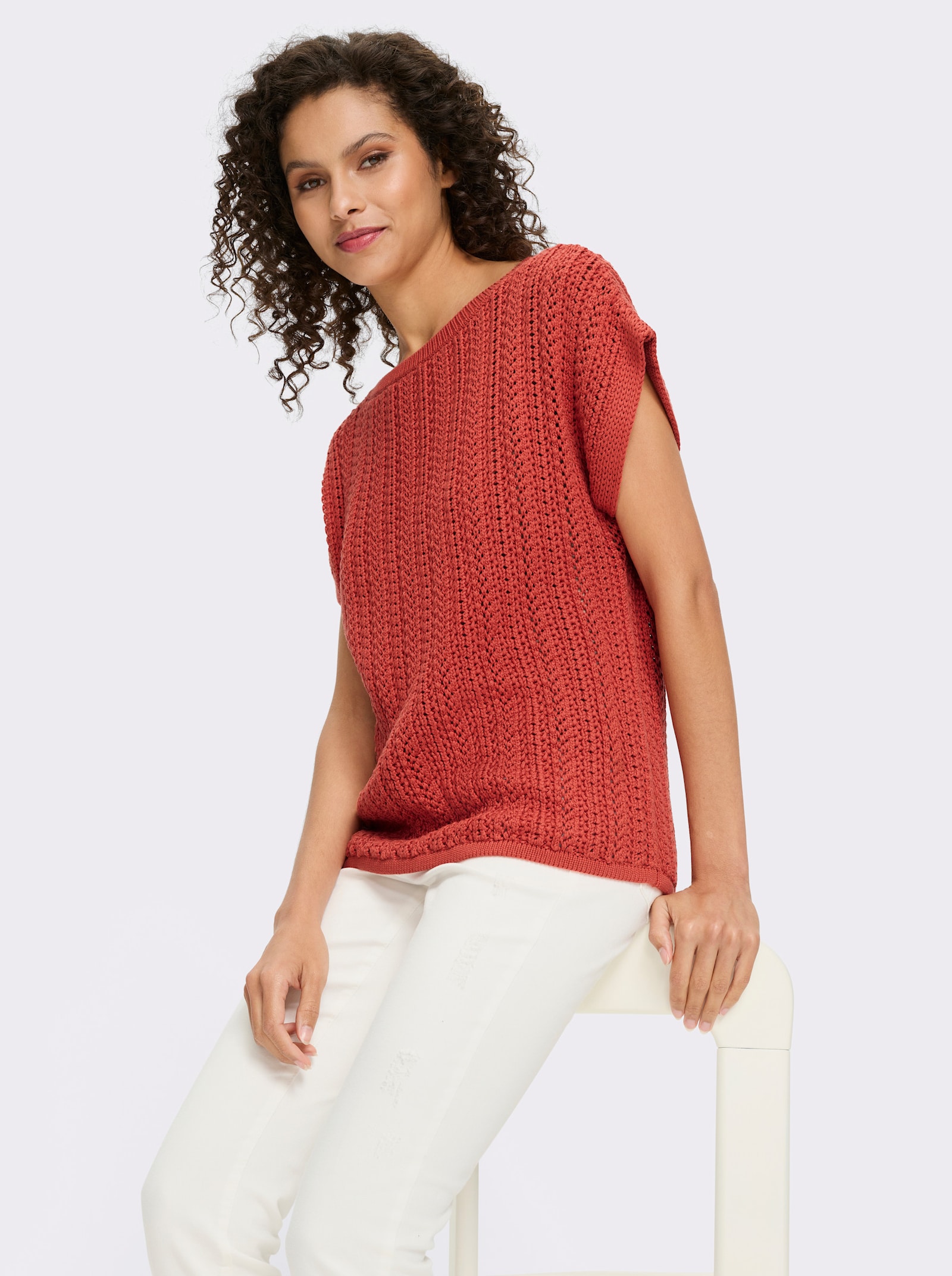 heine Pull ajouré avec manches chauve-souris - terre cuite