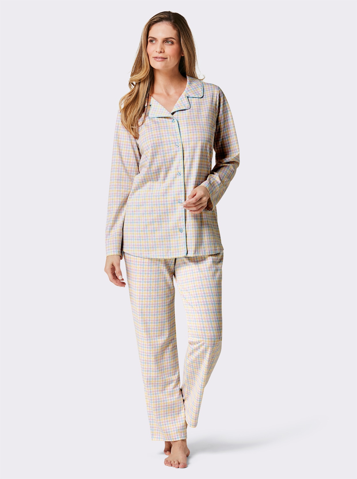 wäschepur Pyjamas - isblå-rosé-rutig