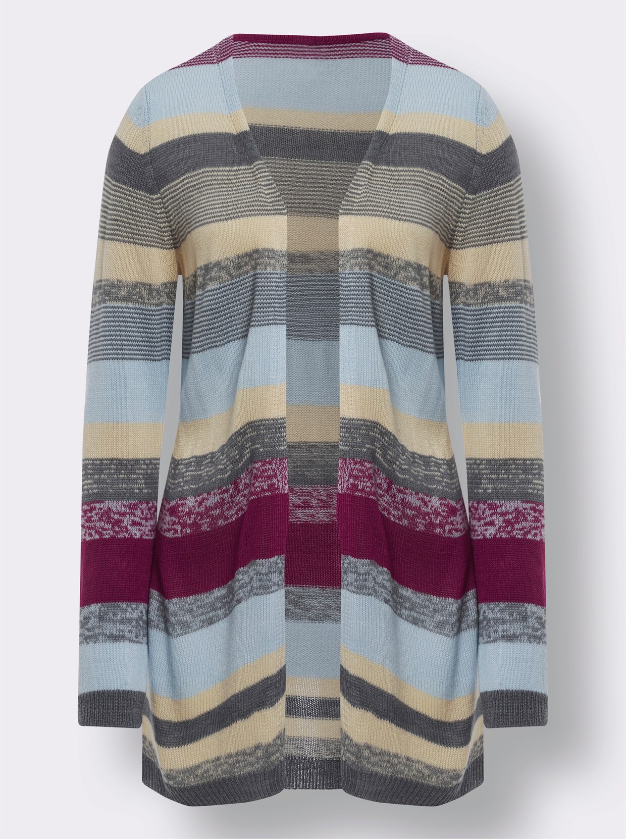 Lang gebreid vest - ijsblauw/mauve gedessineerd