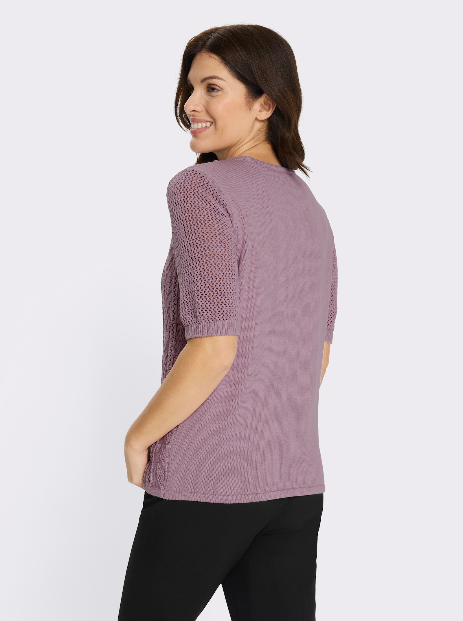 Ajourpullover aus reiner Baumwolle - mauve