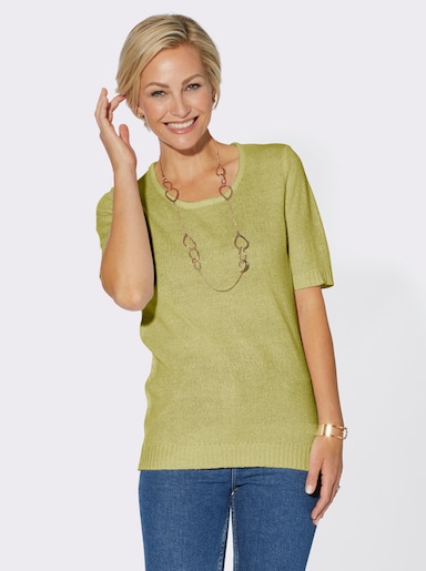 Rundhalspullover aus Feinbouclé - lindgrün