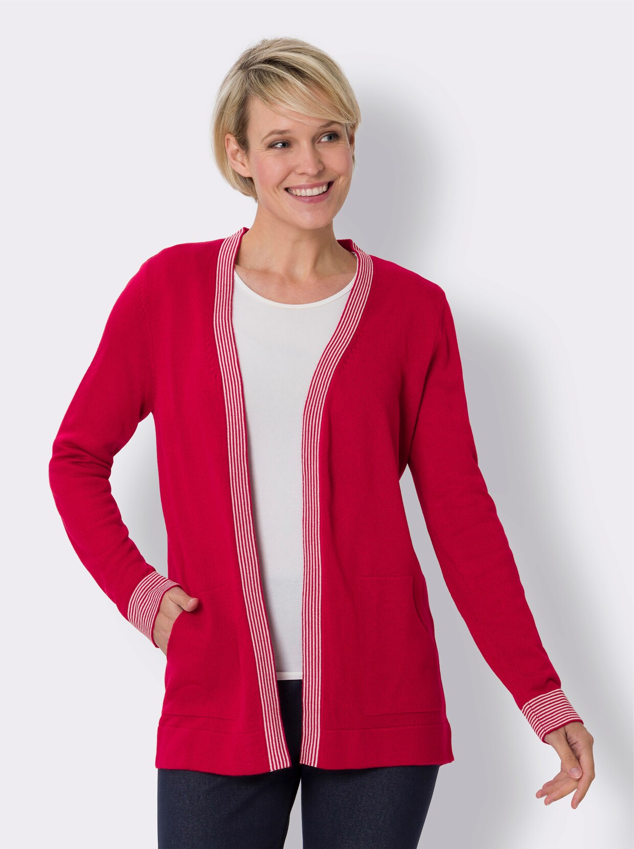 Cardigan - rot-weiss