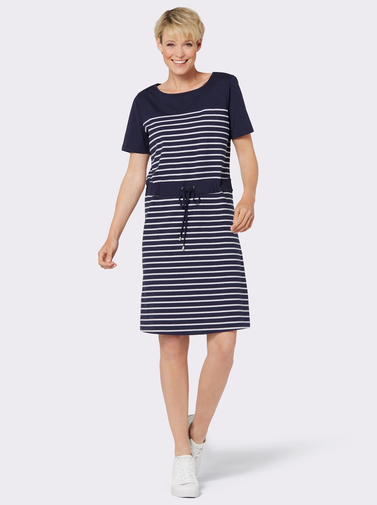 Jersey jurk - marine/wit gestreept