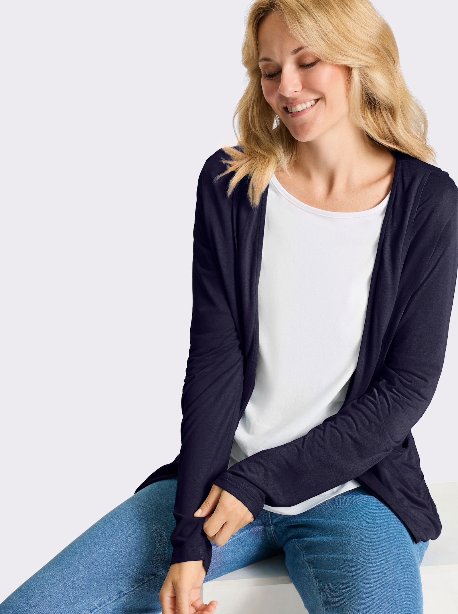 Shirtjacke im Vorderteil doppellagig - marine