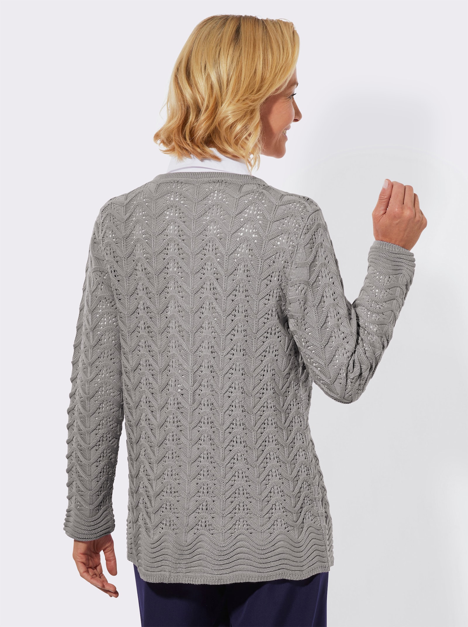Strickjacke im Ajourmuster - steingrau