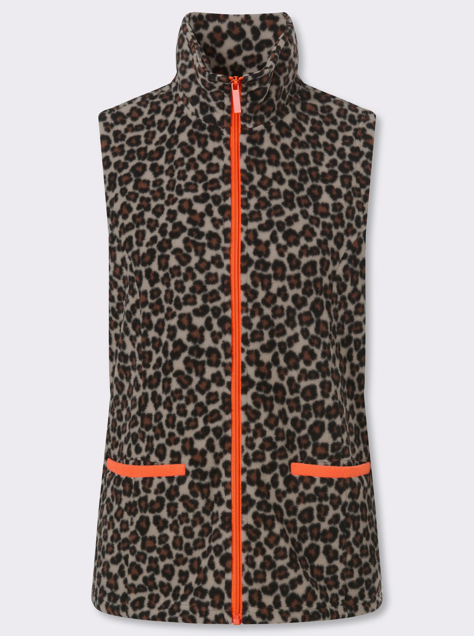 Fleeceweste mit Leo-Muster - beige-schwarz-bedruckt