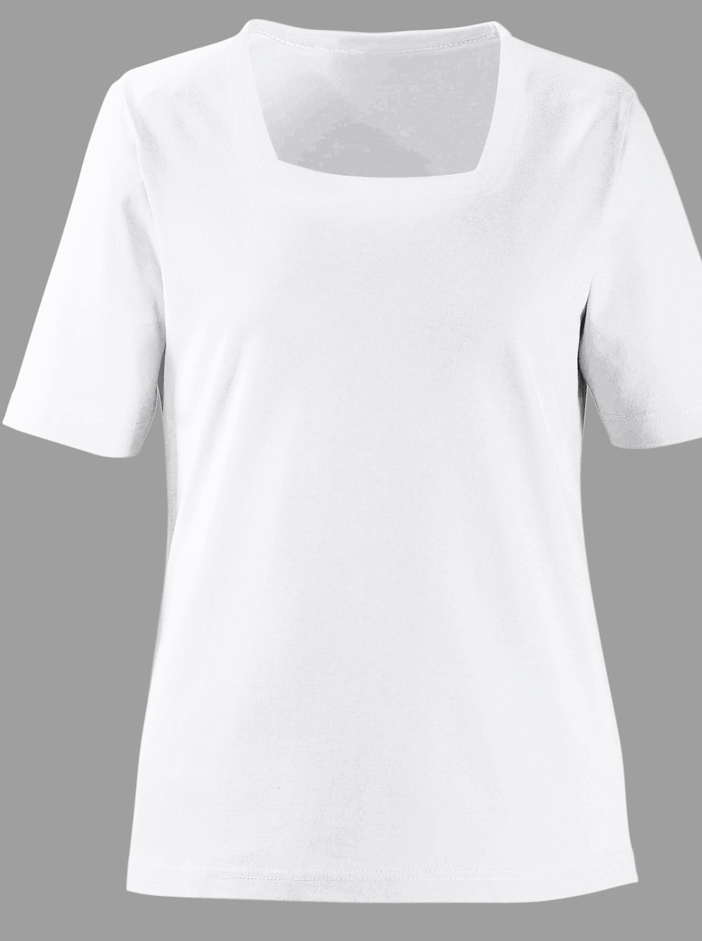 von heine günstig Kaufen-Kurzarmshirt in weiß von heine. Kurzarmshirt in weiß von heine <![CDATA[Shirt mit apartem Karree-Ausschnitt in kombistarken Farben.]]>. 