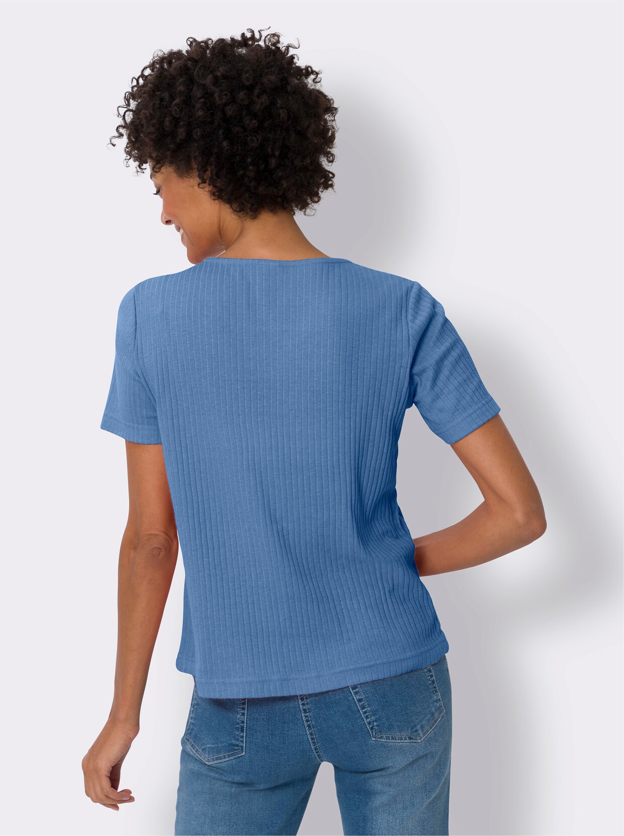 Shirt met ronde hals - middenblauw