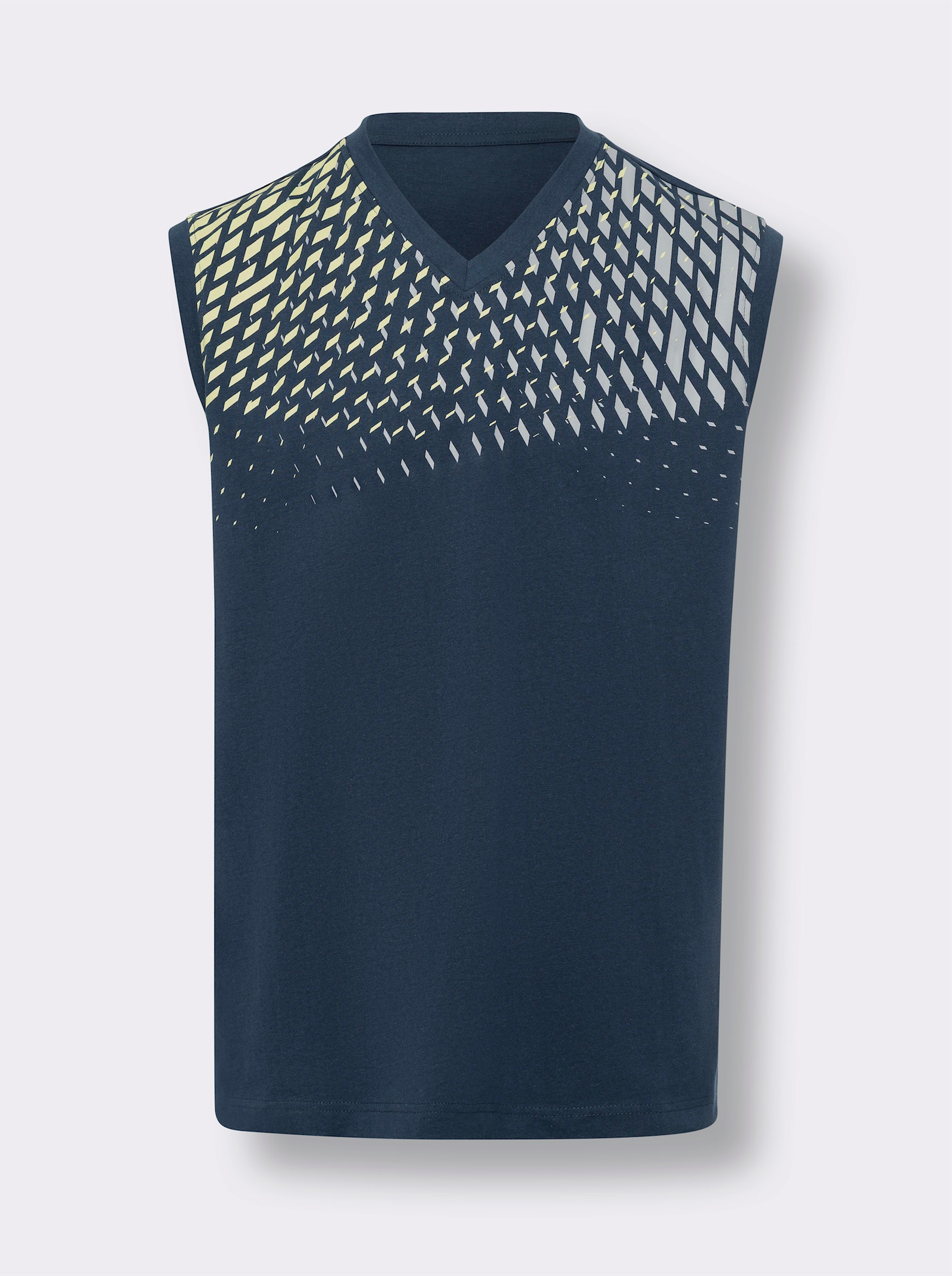 Linne med grafiskt tryck - mörkblå