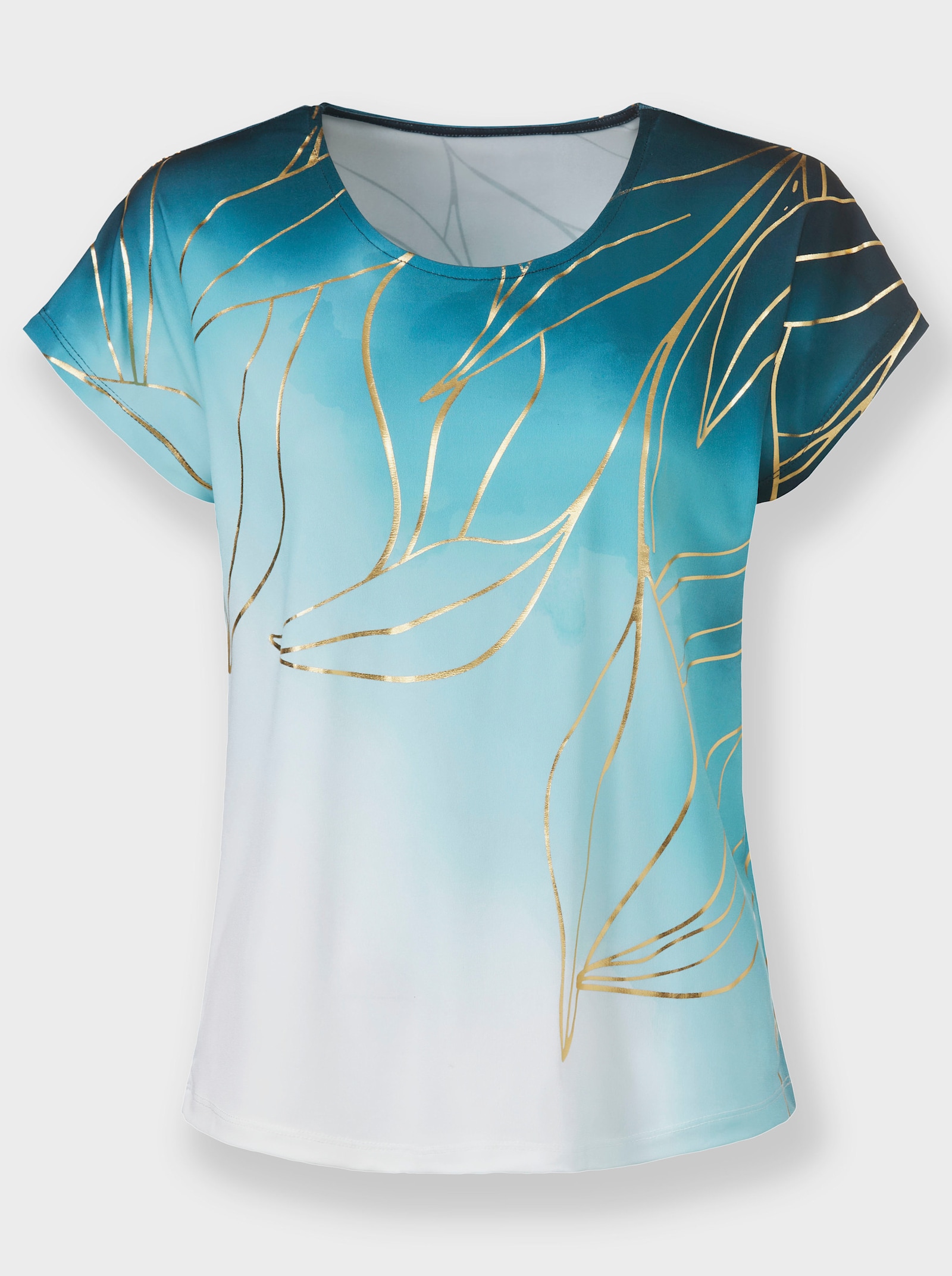 Print-Shirt mit Foliendruck - petrol-goldfarben-bedruckt