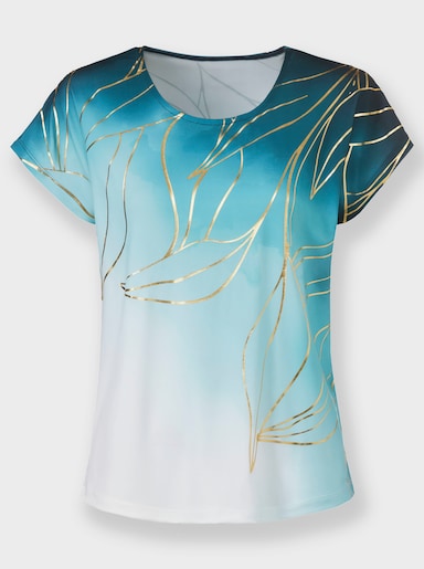 Print-Shirt - petrol-goldfarben-bedruckt
