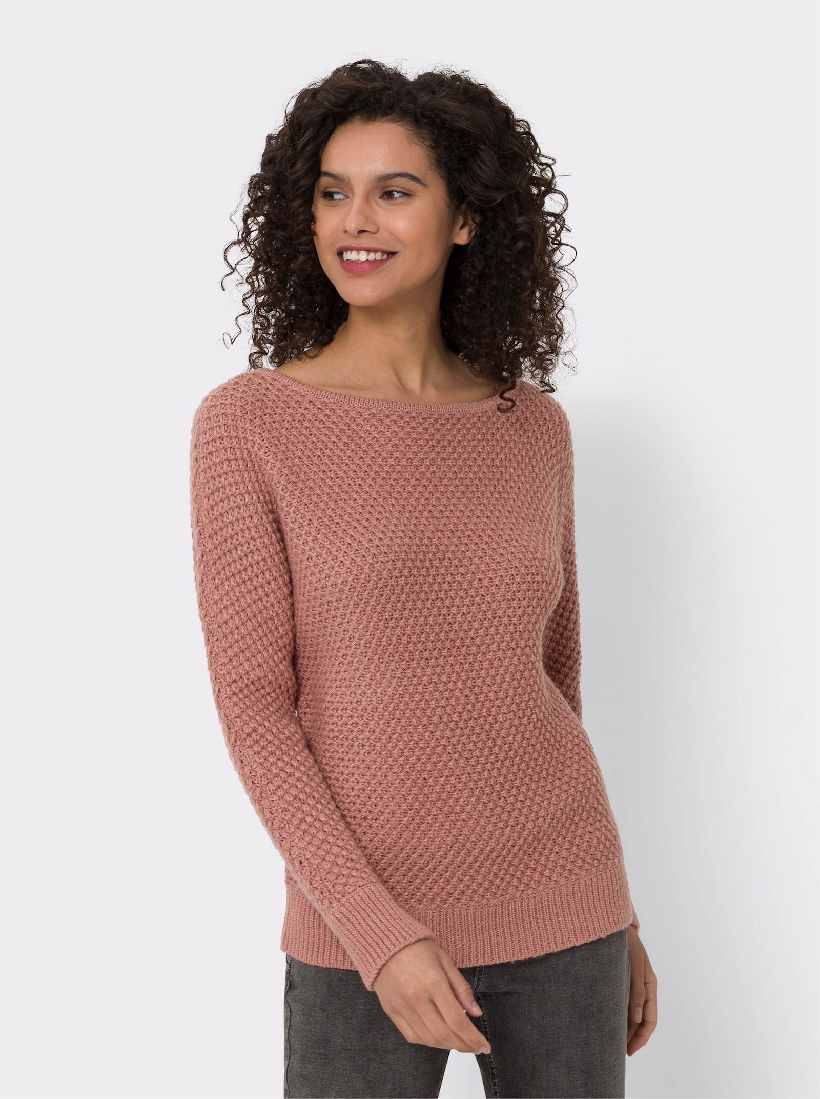 heine Langarm-Pullover mit Wabenmuster - rosenholz