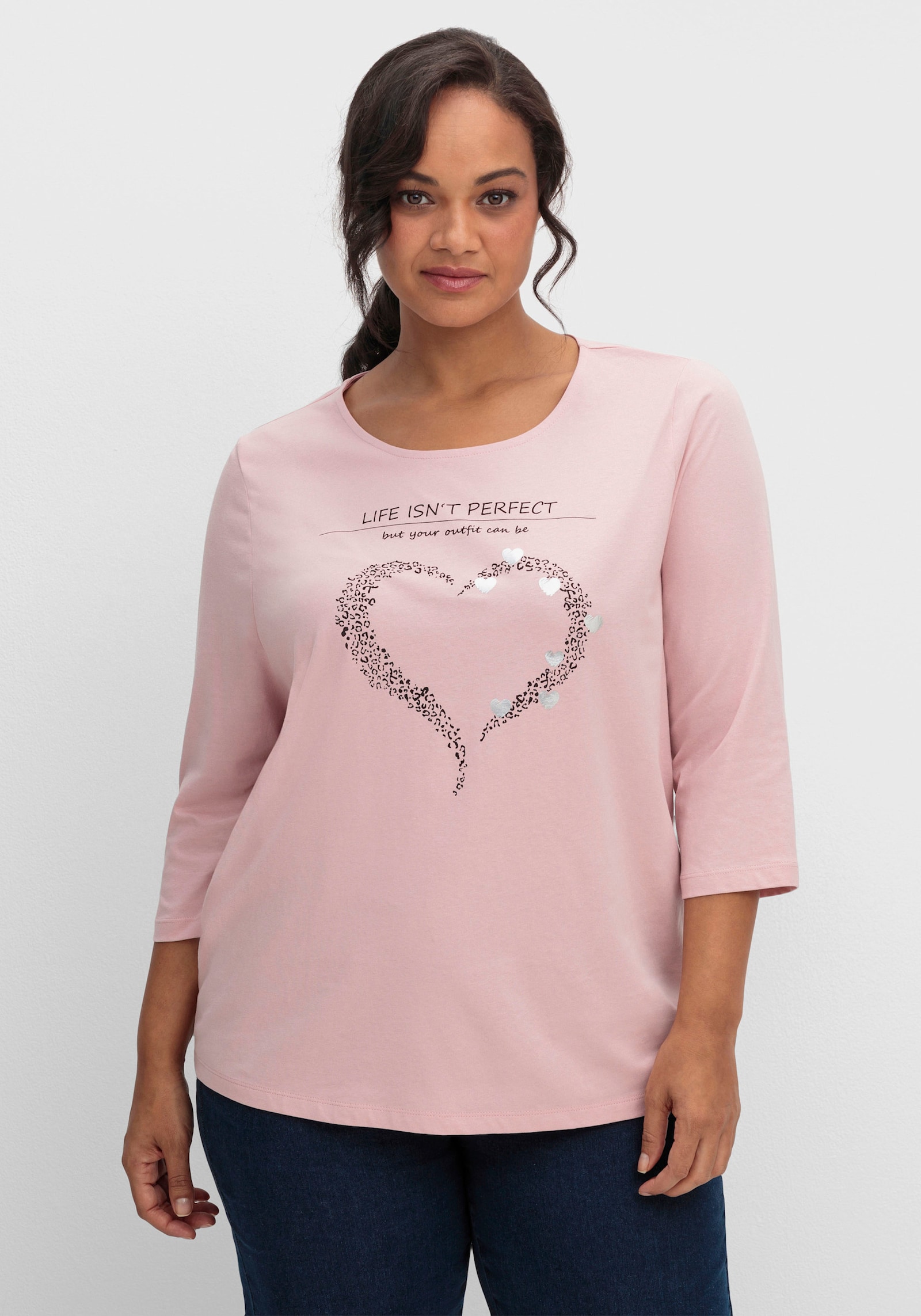 3/4-Arm-Shirt mit Herz-Motiv - hortensie-schwarz