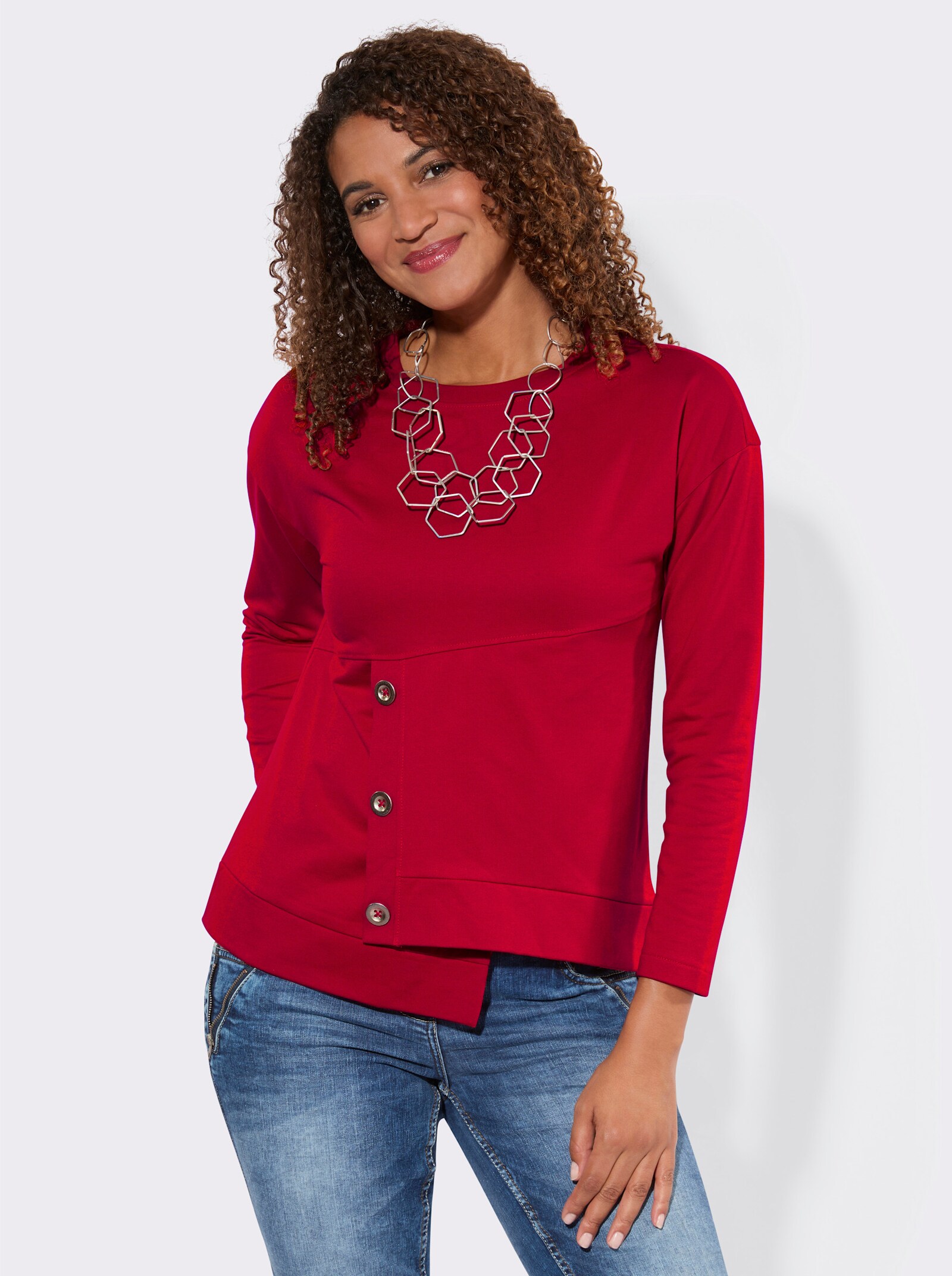 Sweatshirt mit Zierknöpfen vorne - rot