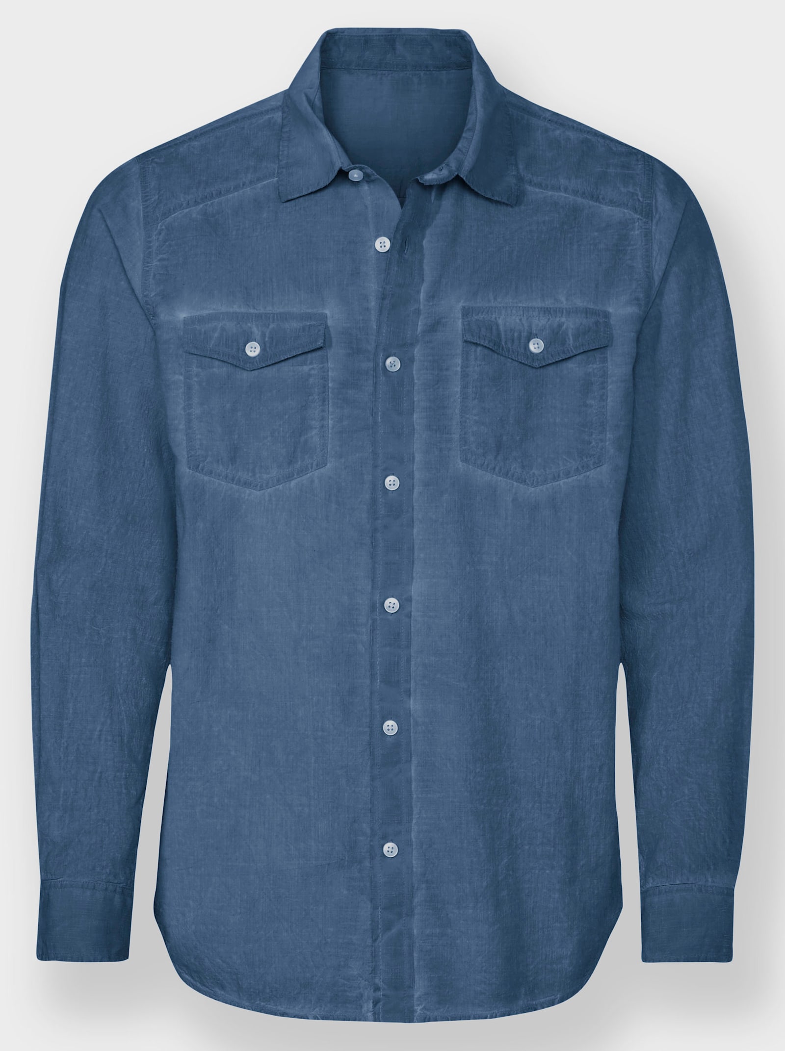 Marco Donati Langarmhemd in Oil-dyed-Waschung - jeansblau