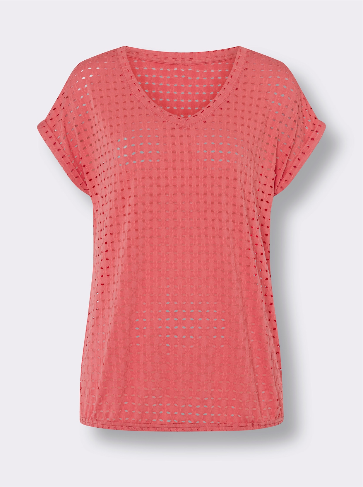 Shirt met V-hals - koraal