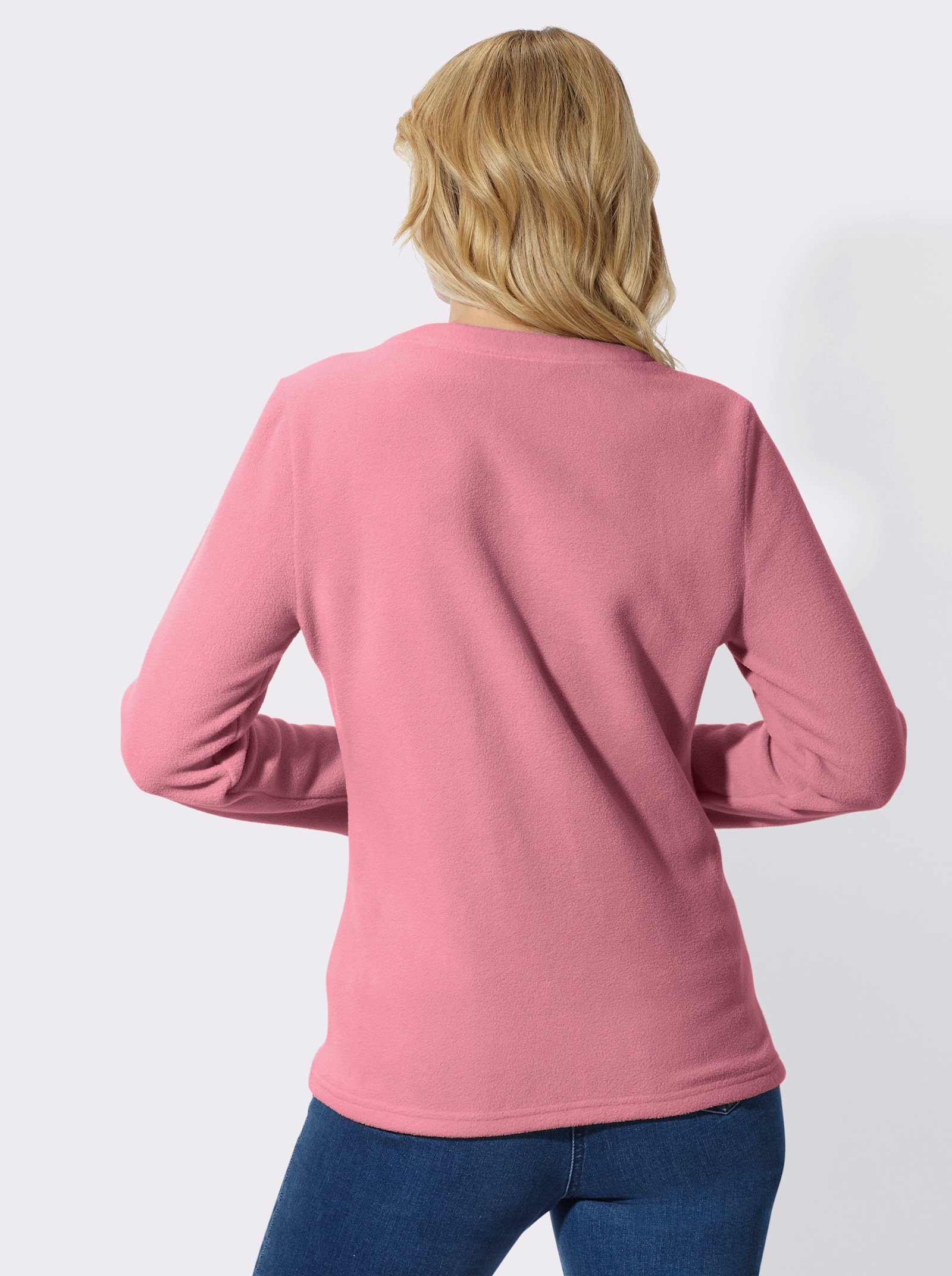 Fleeceshirt mit Rundhals-Ausschnitt - altrosa