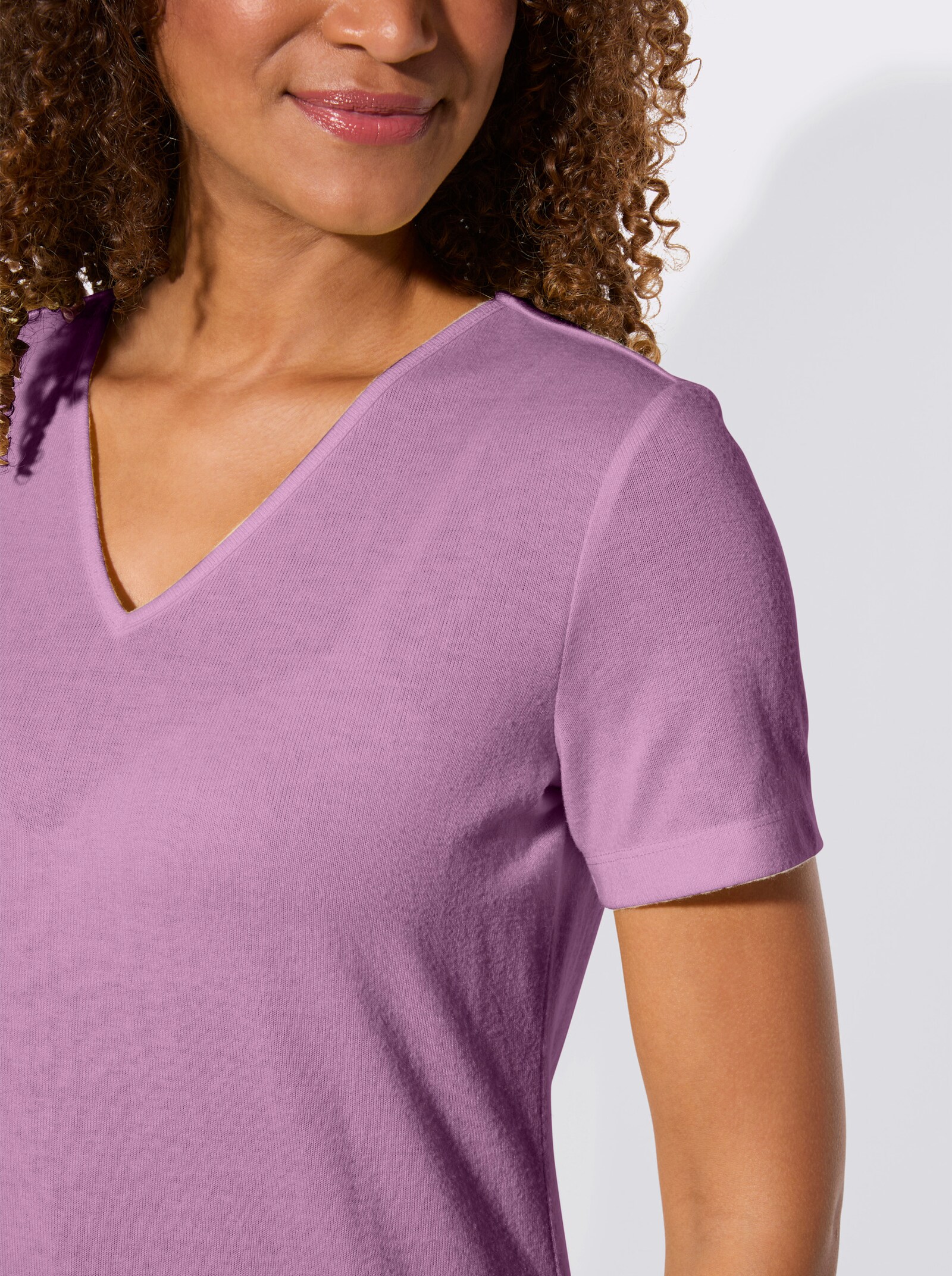 Kurzarmshirt mit Polokragen - orchidee