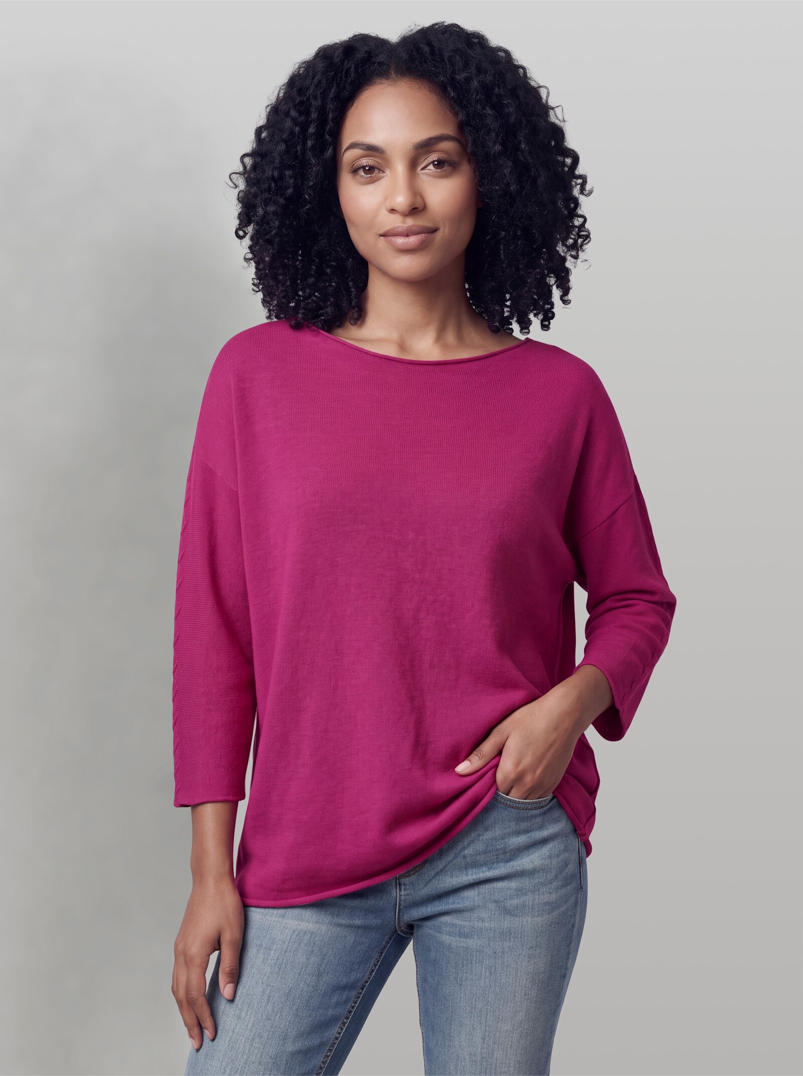 heine 3/4-Arm-Pullover mit Zopf-Details - fuchsia