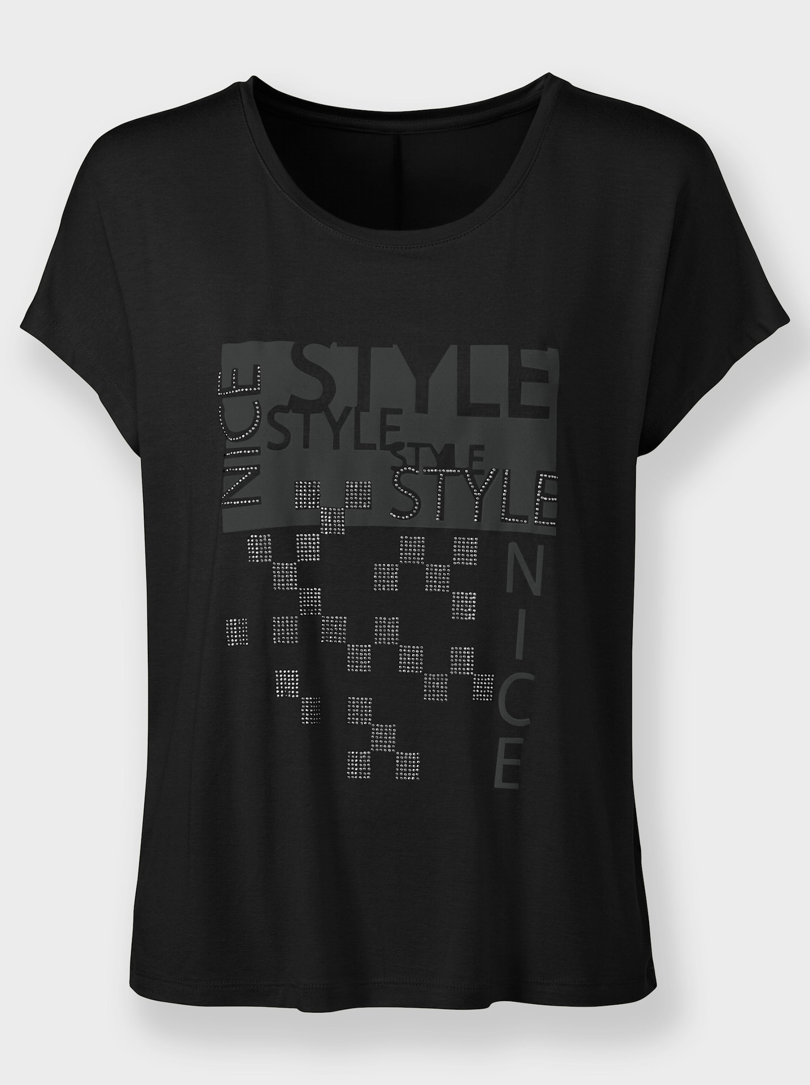 heine Rundhalsshirt mit Glitzersteinchen - schwarz