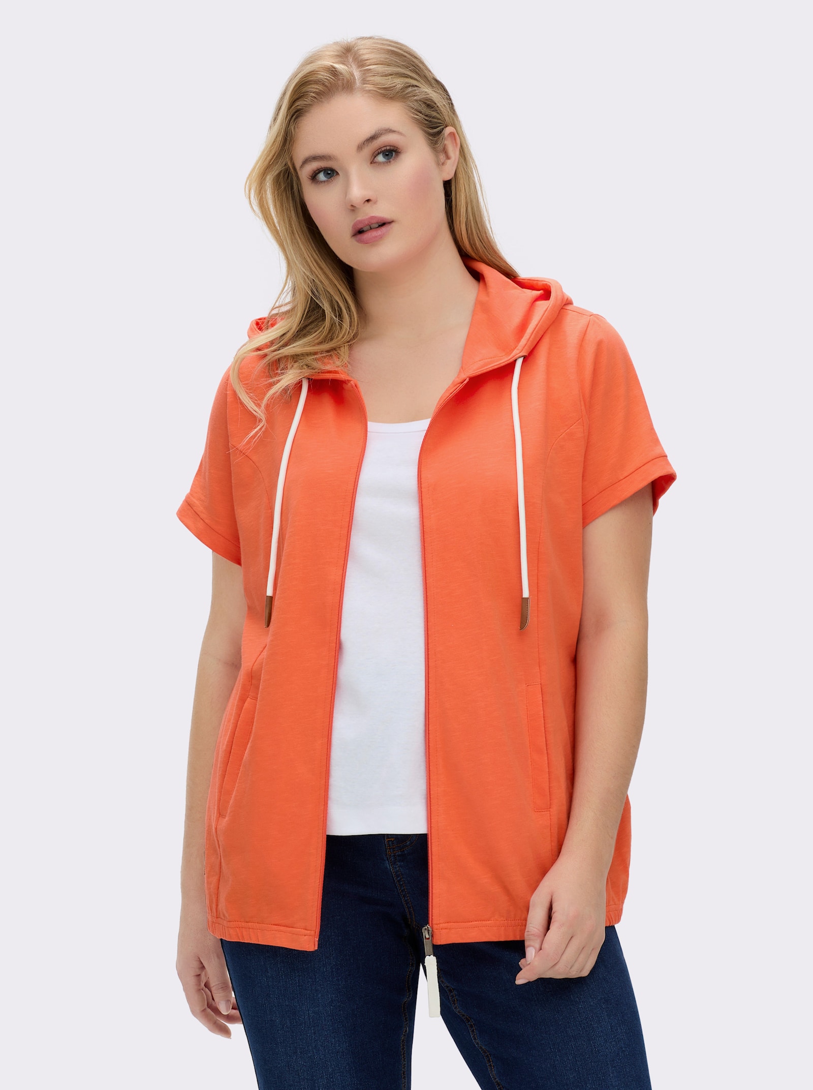 Sweatjacke mit Nahttaschen - orange