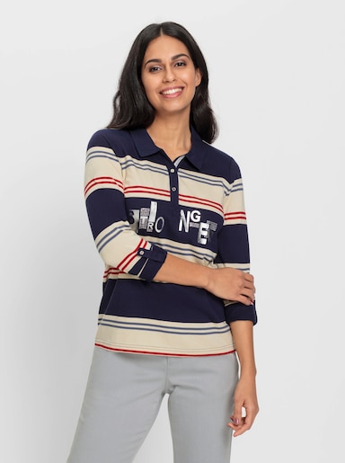 Ringelshirt mit Glitzersteinchen - sand-marine-geringelt